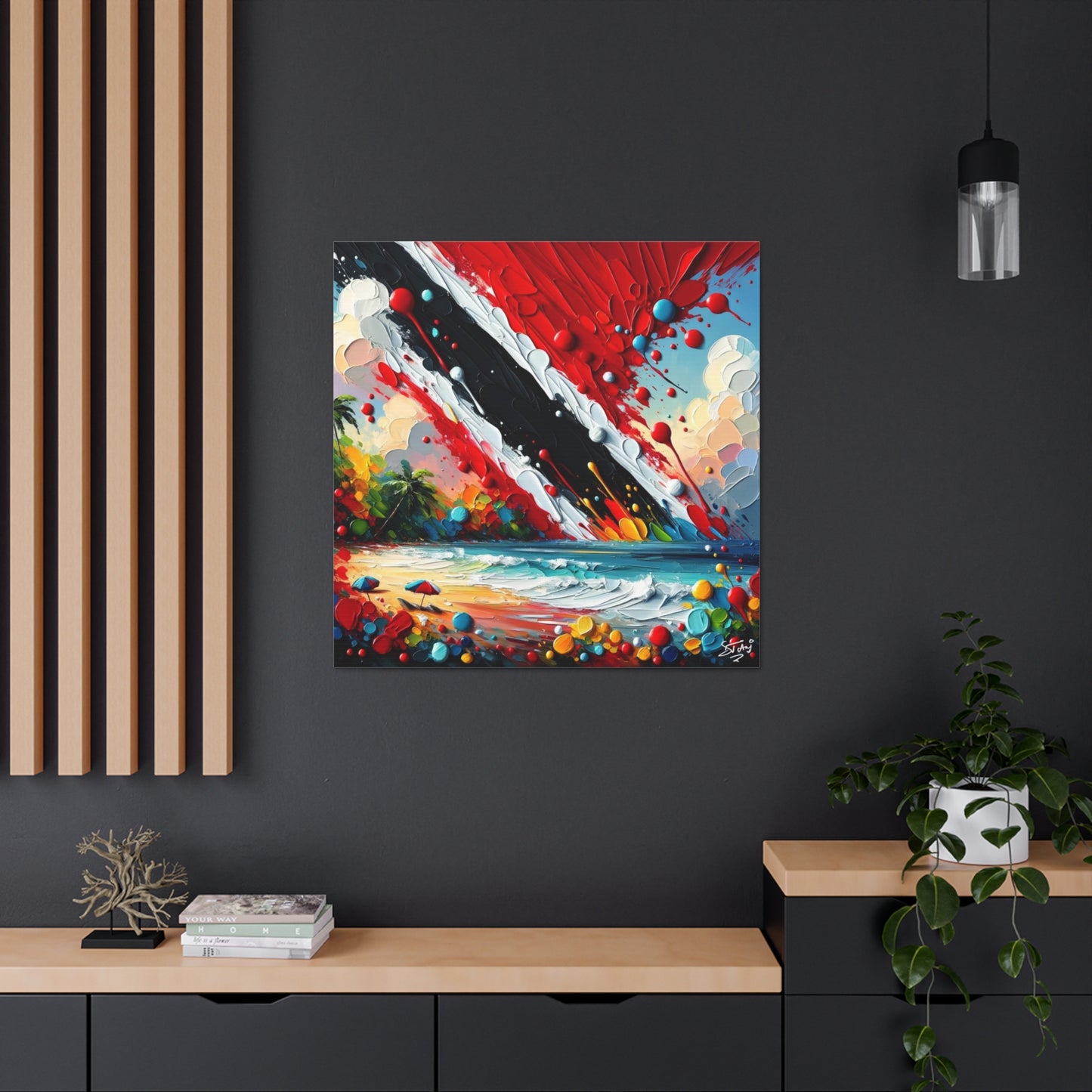 Art Print, Trinidad Abstract Scene, Oil Finish, Unity, One Love, Semi-Abstract, Canvas Gallery Wrap