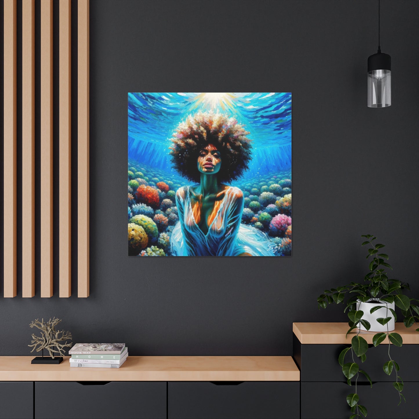 Art Print, Afro-Caribbean Woman, "Submerged" Oil Finish, West Indian Ethnicity, Cultural, Heritage, Abstract, Canvas Gallery Wrap