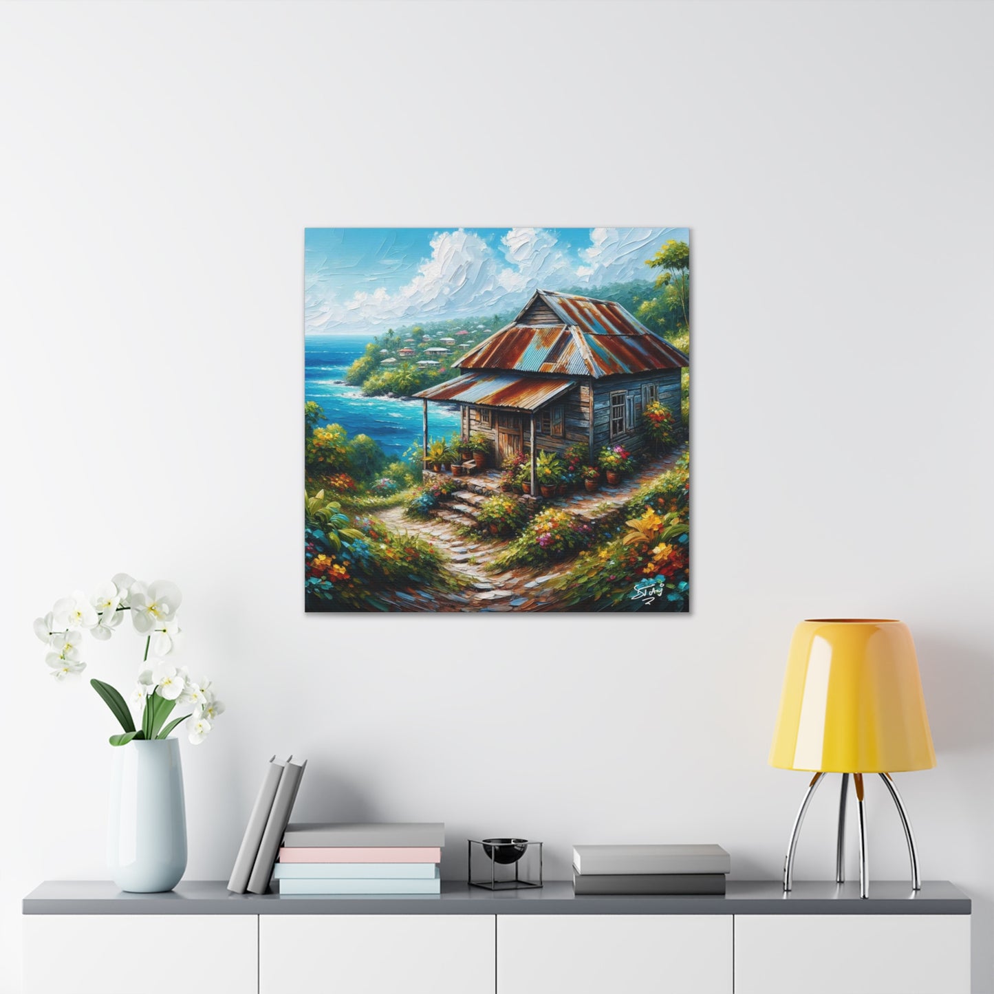 Art Print, Old Wooden House in the Trinidad and Tobago Countryside, Oil Paint Finish, Caribbean, West Indies, Canvas Gallery Wraps