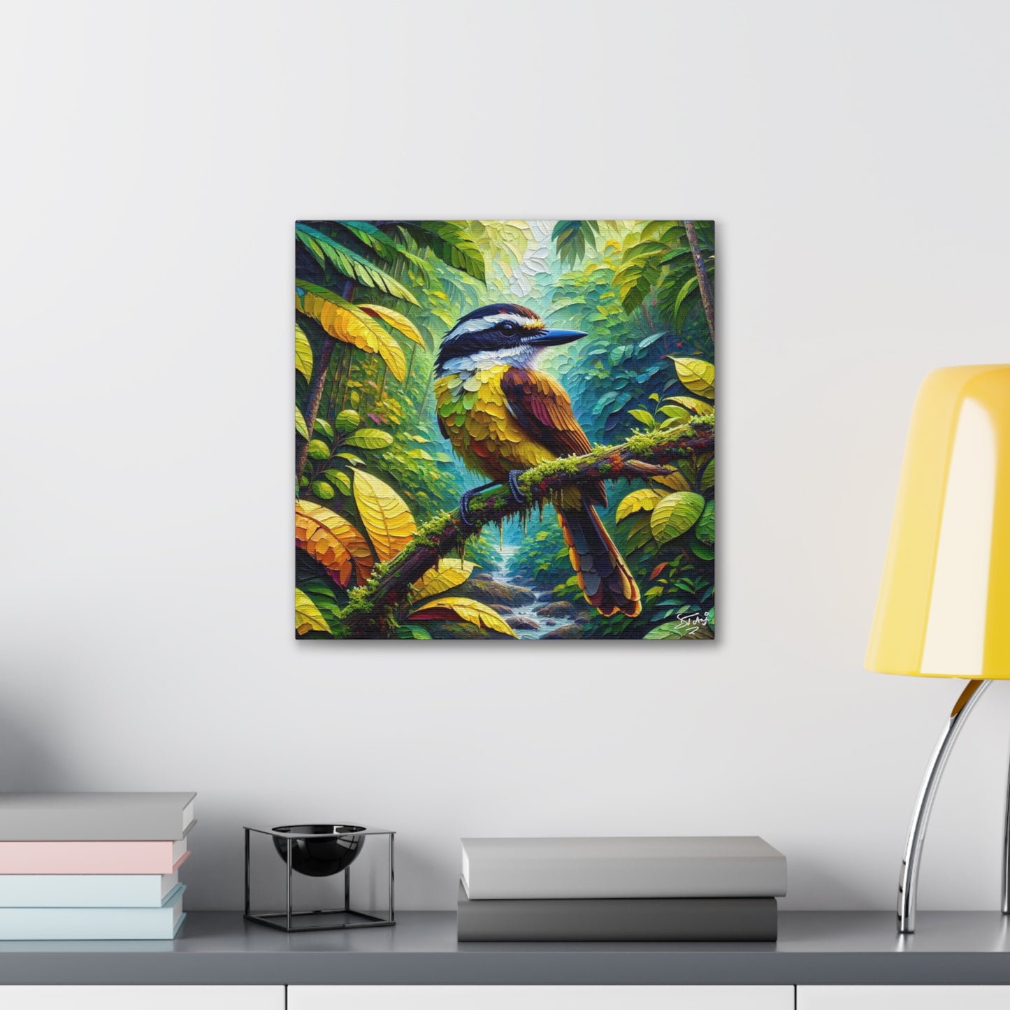 Art Print, Great Kiskadee, Caribbean Birds, Oil Finish, Caribbean Nature, Cultural, Heritage, Canvas Gallery Wrap