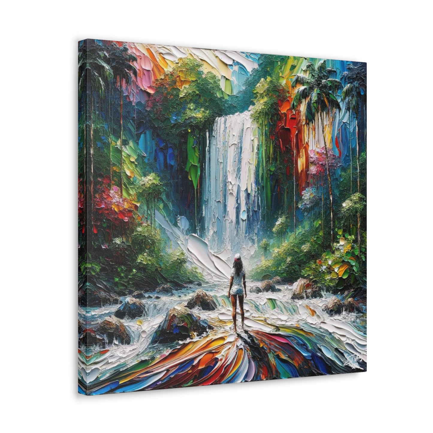 Art Print of Caribbean Woman at Waterfall, West Indian Art, Canvas Gallery Wraps