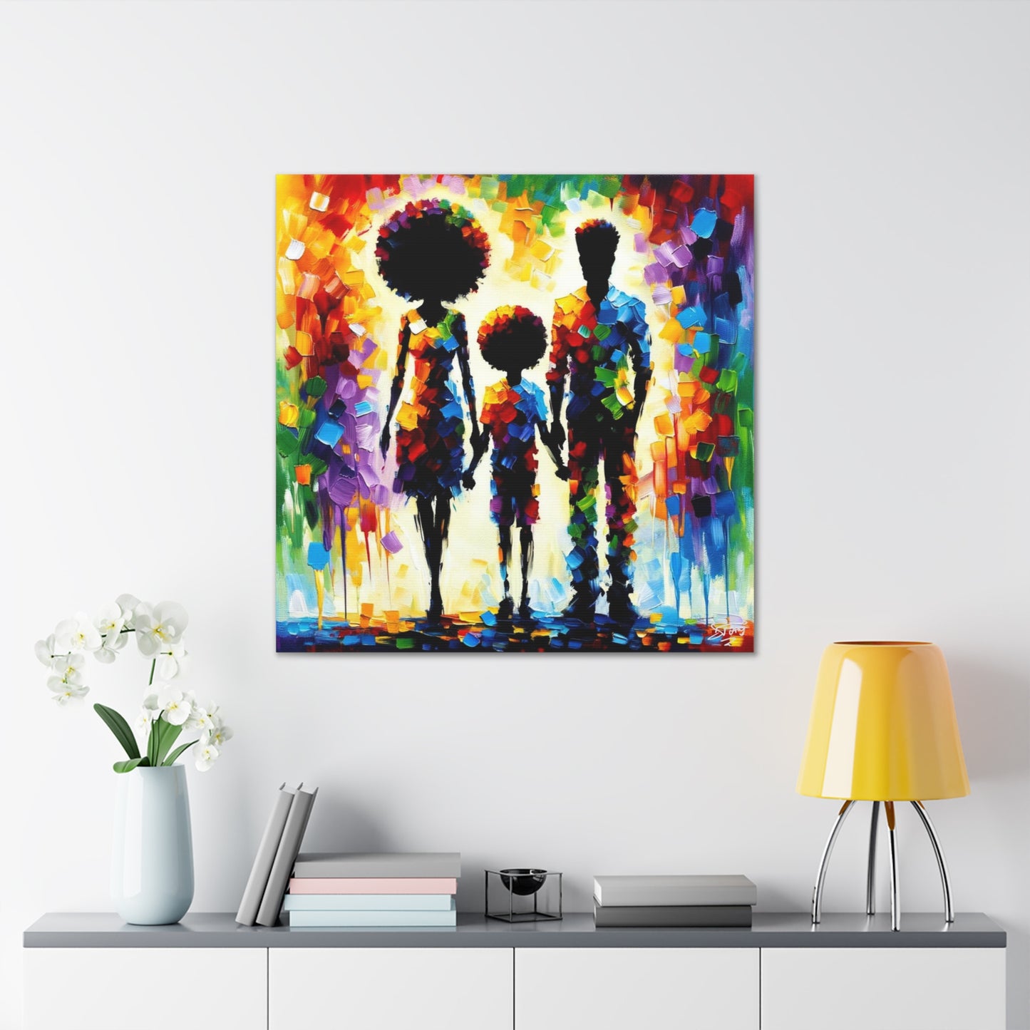 Art Print, Afro-Caribbean Family, Oil Finish, West Indian Ethnicity, Cultural, Heritage, Semi-Abstract, Canvas Gallery Wrap