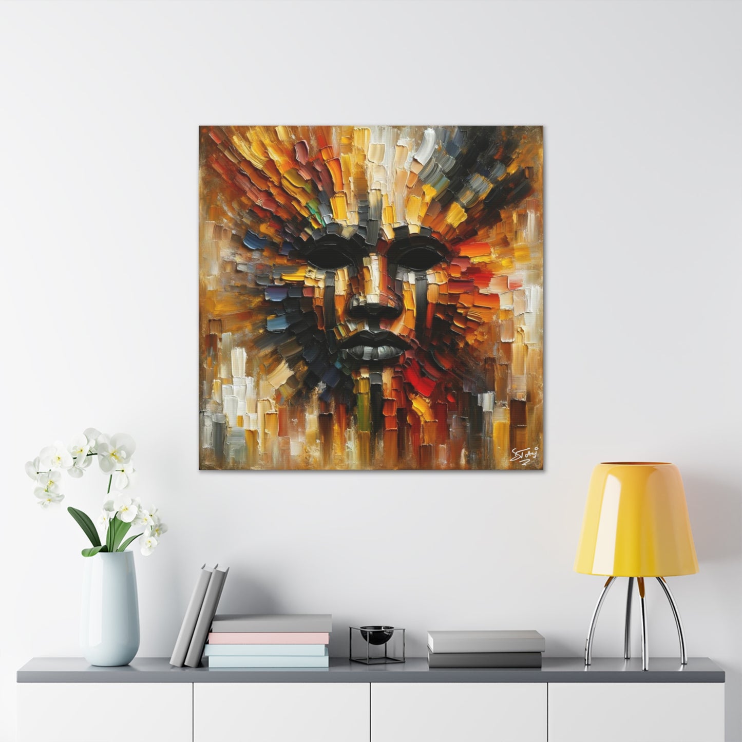 Art Print, Afro-Caribbean Mask, Oil Finish, Carnival,  West Indian Ethnicity, Cultural, Heritage, Semi-Abstract, Canvas Gallery Wrap