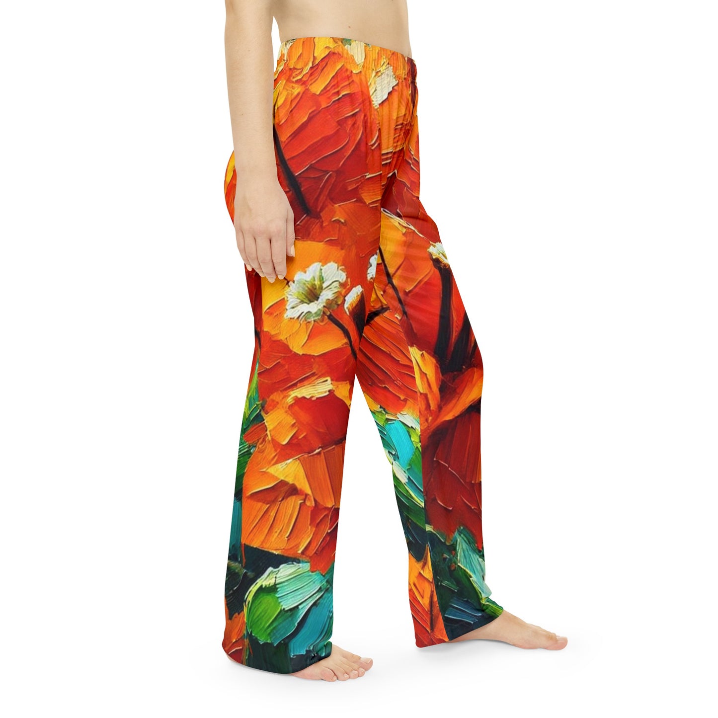 Women's Brushed Polyester Lounge Pants (AOP) Orange Floral Print