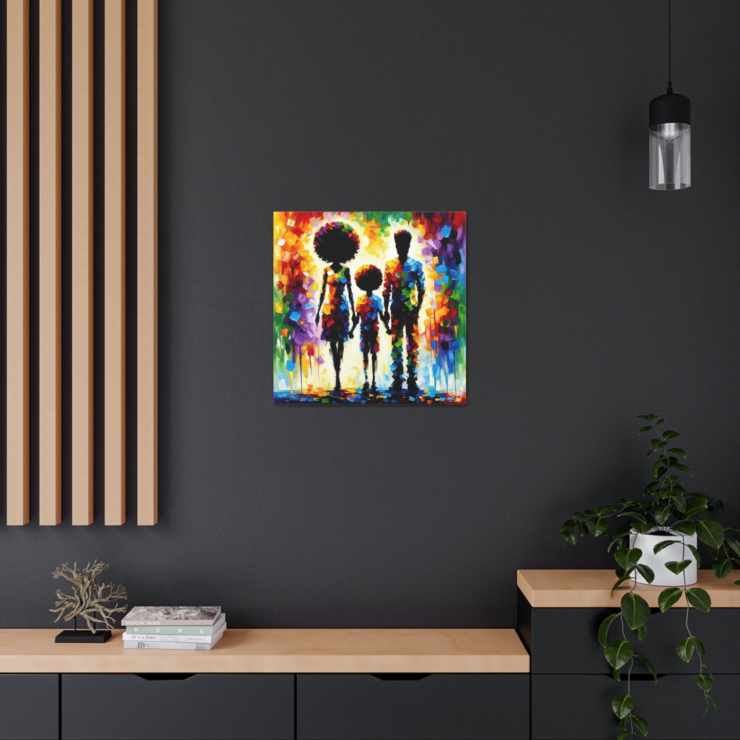 Art Print, Afro-Caribbean Family, Oil Finish, West Indian Ethnicity, Cultural, Heritage, Semi-Abstract, Canvas Gallery Wrap