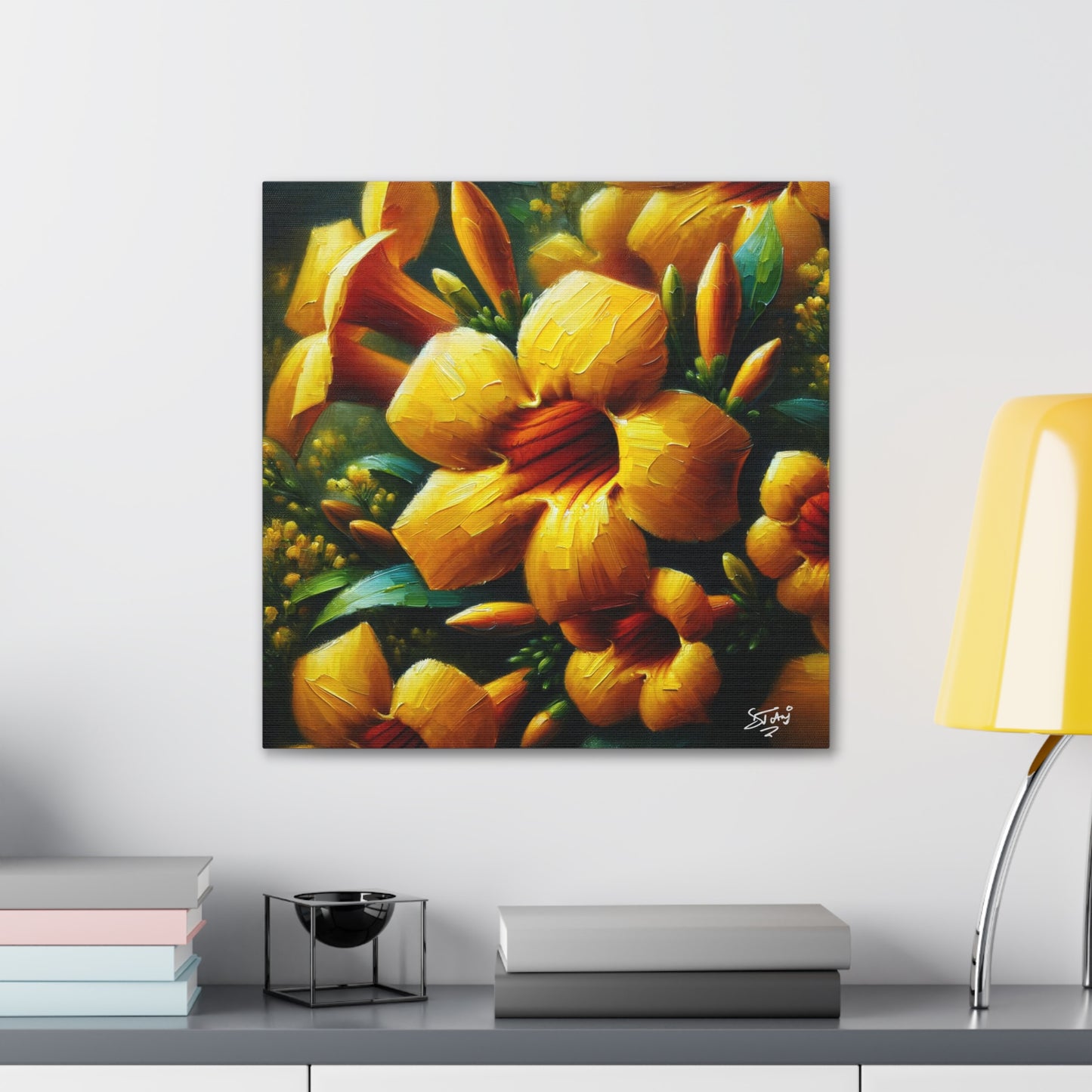 Print#3 of Yellow Allamanda Flowers, Oil Paint Finish, Caribbean, Tropical, Canvas Gallery Wraps