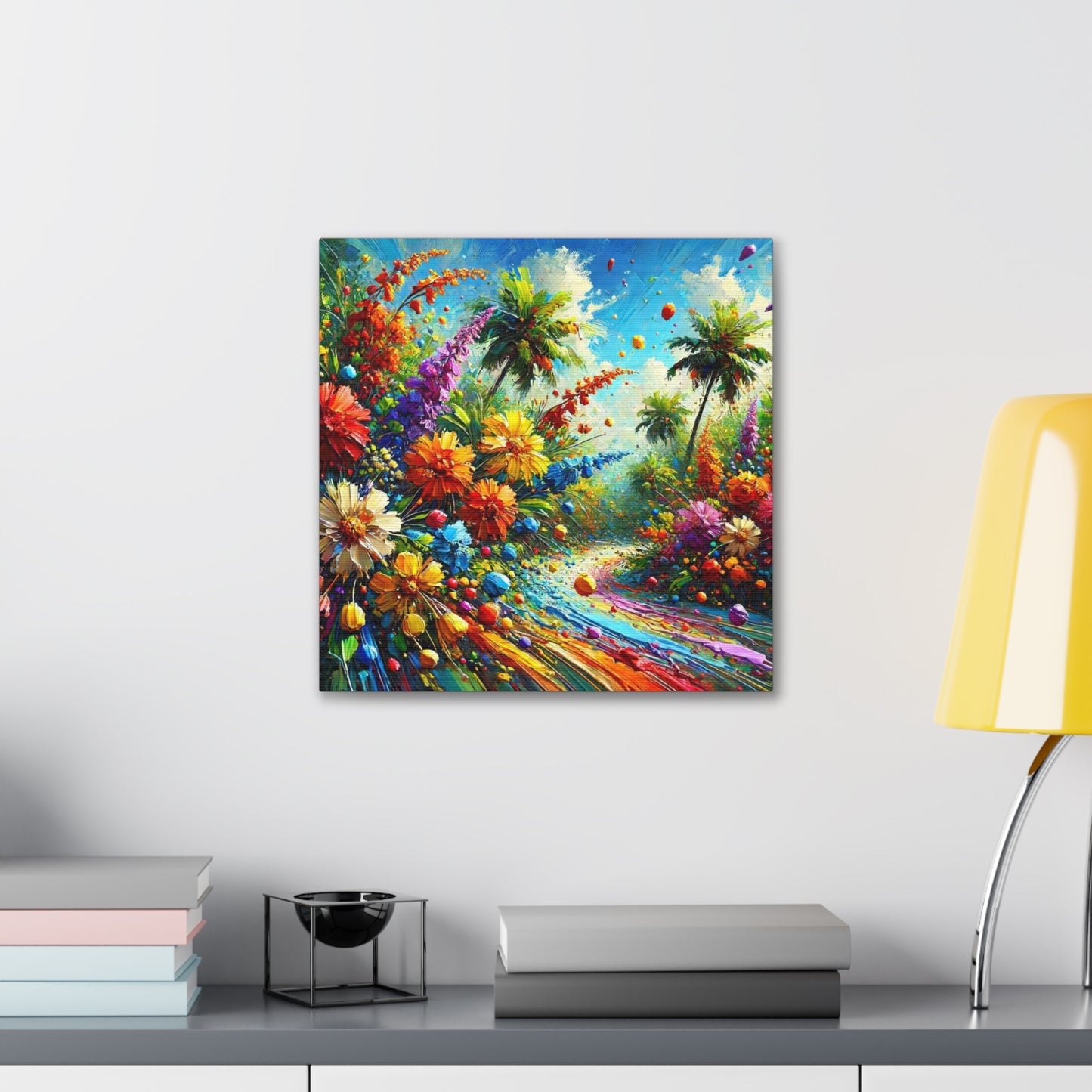 Art Print of Tropical Flower Garden, Abstract Oil Finish, West Indian Art, Canvas Gallery Wraps