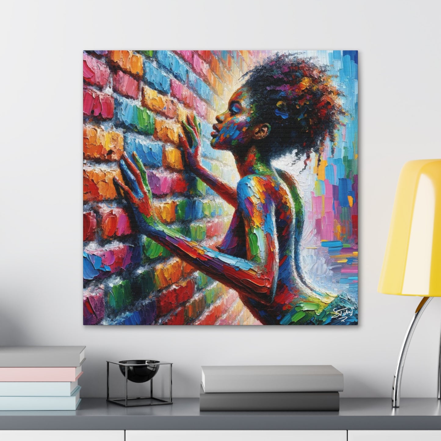 Art Print, Afro-Caribbean Woman "In Paint," (8) Oil Finish, West Indian Ethnicity, Cultural, Heritage, Semi-Abstract, Canvas Gallery Wrap