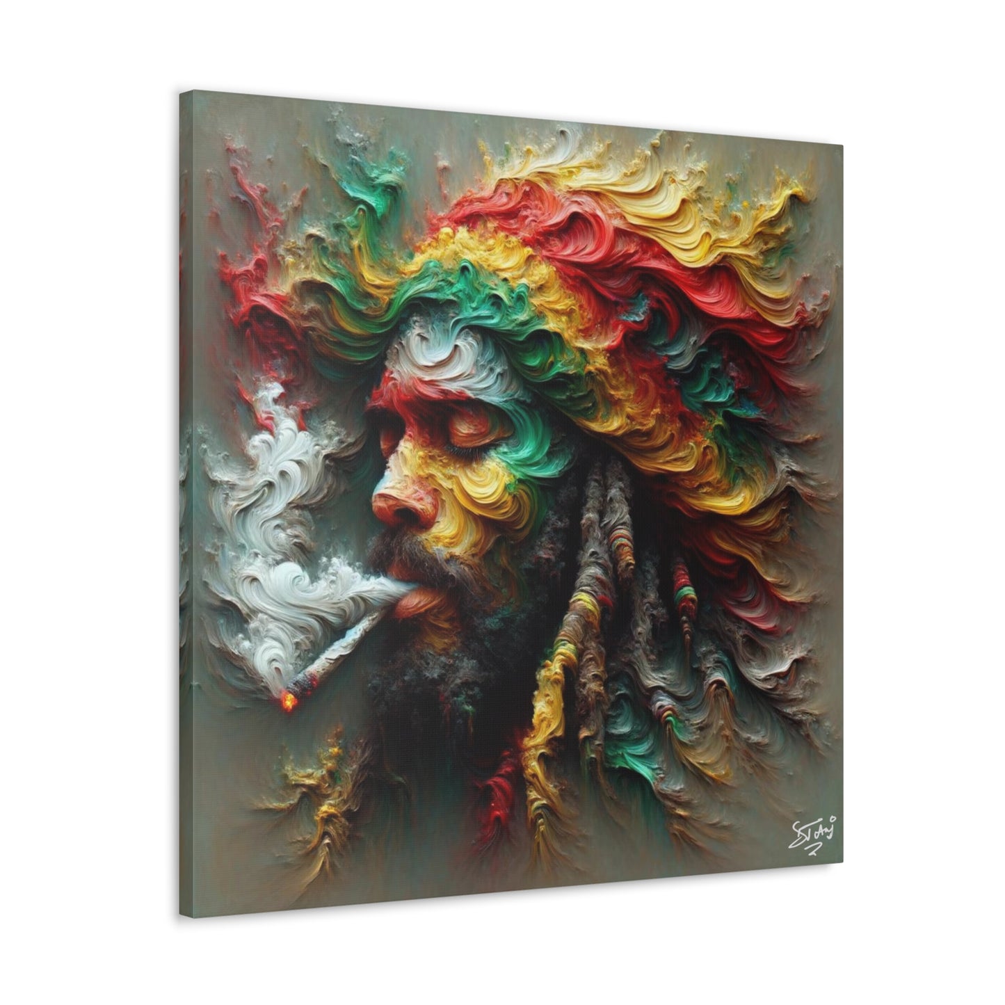 Art Print, Dougla-Rasta Man, Oil Finish, West Indian Ethnicity, Cultural, Heritage, Semi-Abstract, Canvas Gallery Wrap