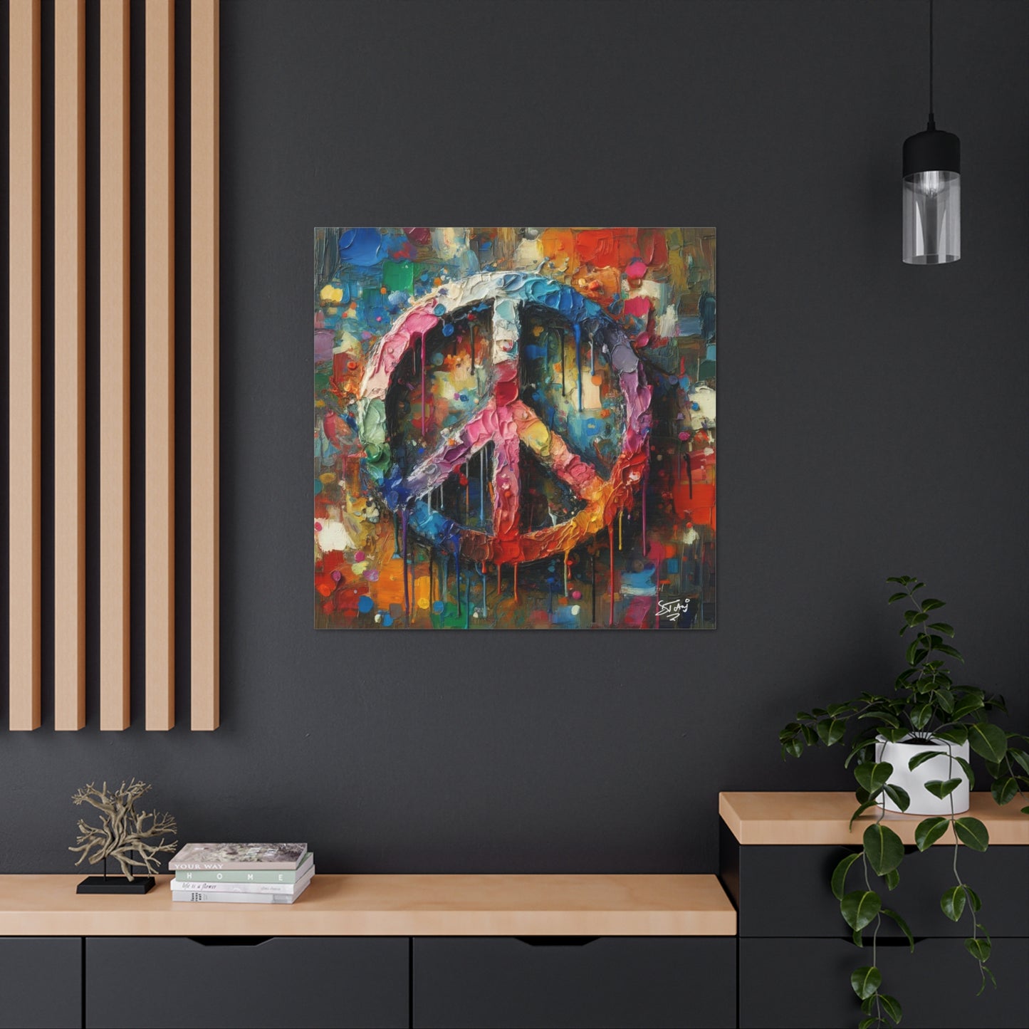 Art Print, "Peace" Oil Finish, Abstract, One Love, West Indian Ethnicity, Cultural, Heritage, Semi-Abstract, Canvas Gallery Wrap