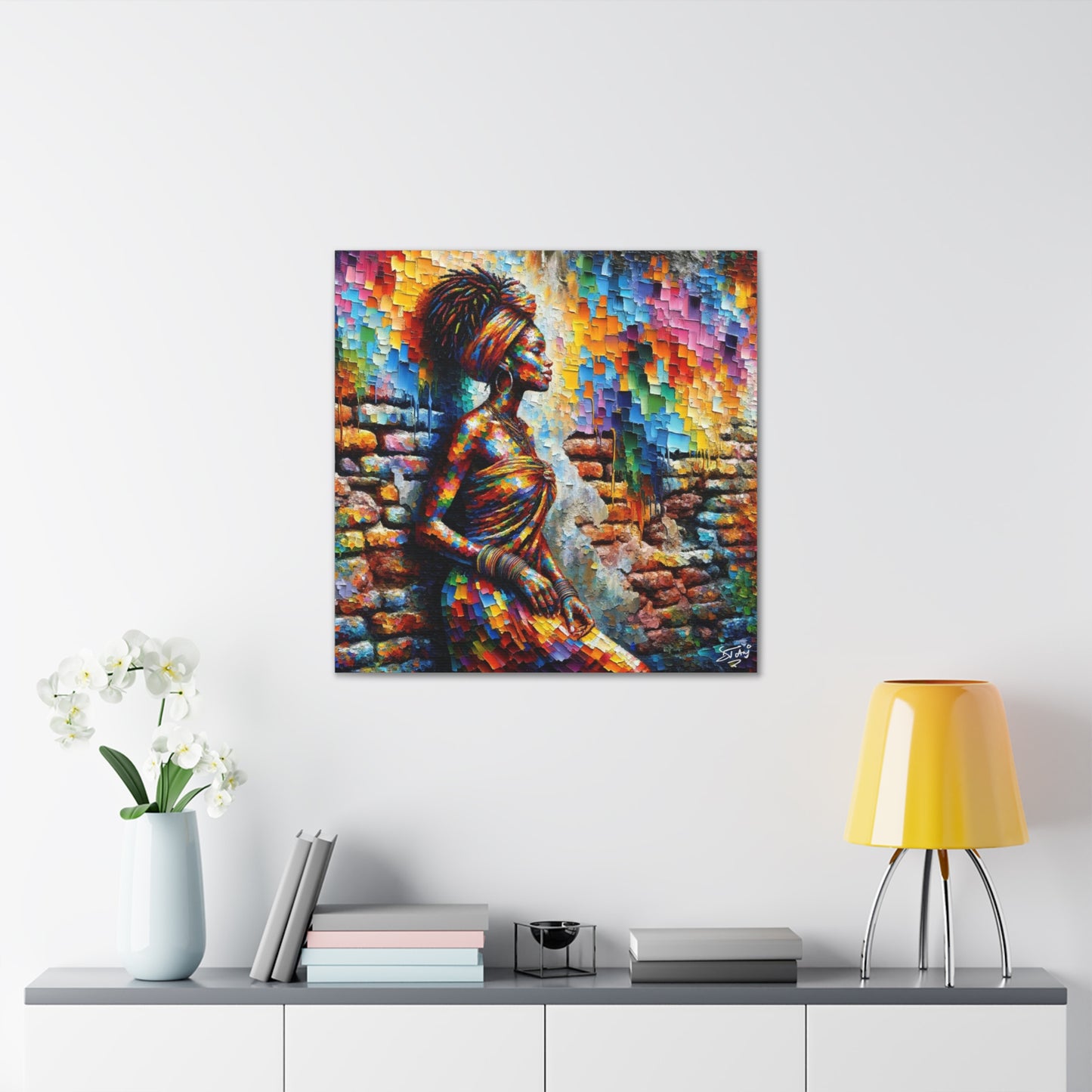 Art Print, Afro-Caribbean Woman "In Paint," (5) Oil Finish, West Indian Ethnicity, Cultural, Heritage, Semi-Abstract, Canvas Gallery Wrap