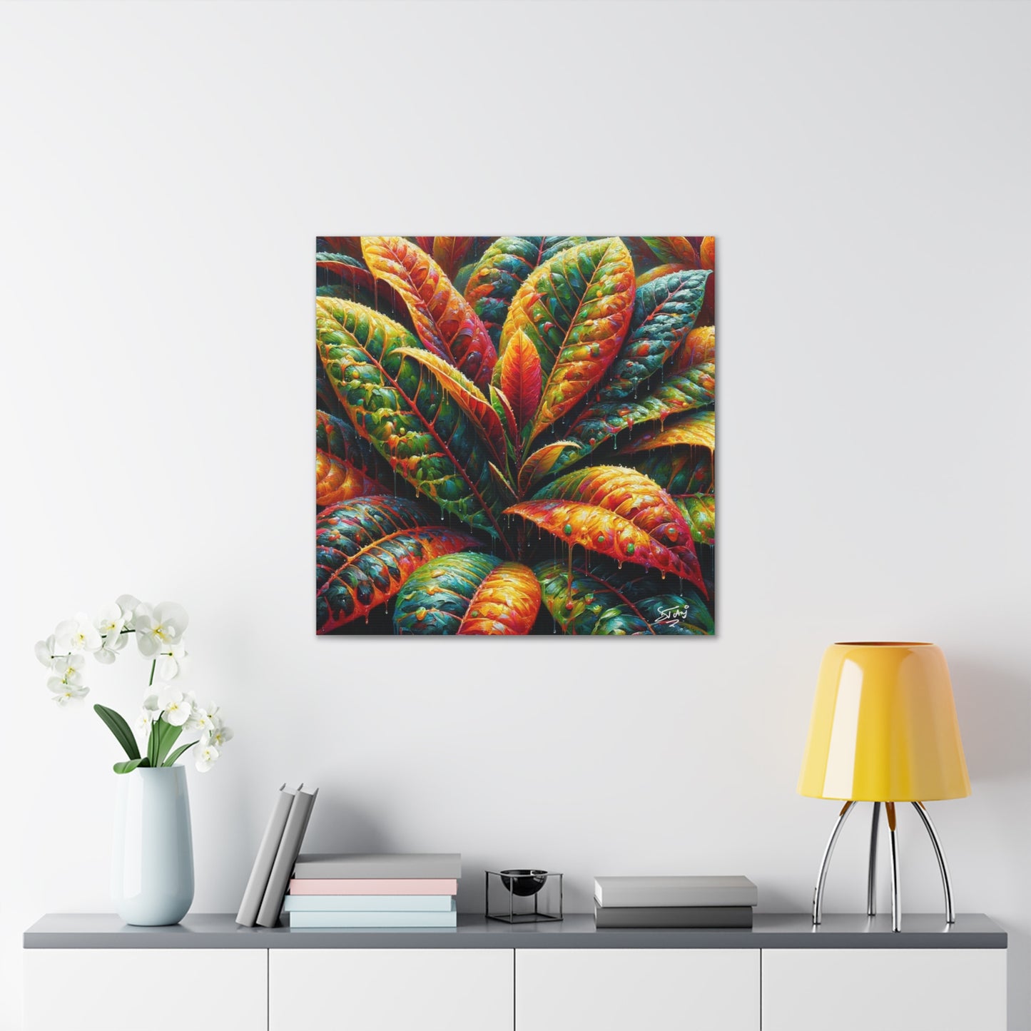 Art Print of Croton Plant, Oil Finish, West Indian Art, Canvas Gallery Wraps