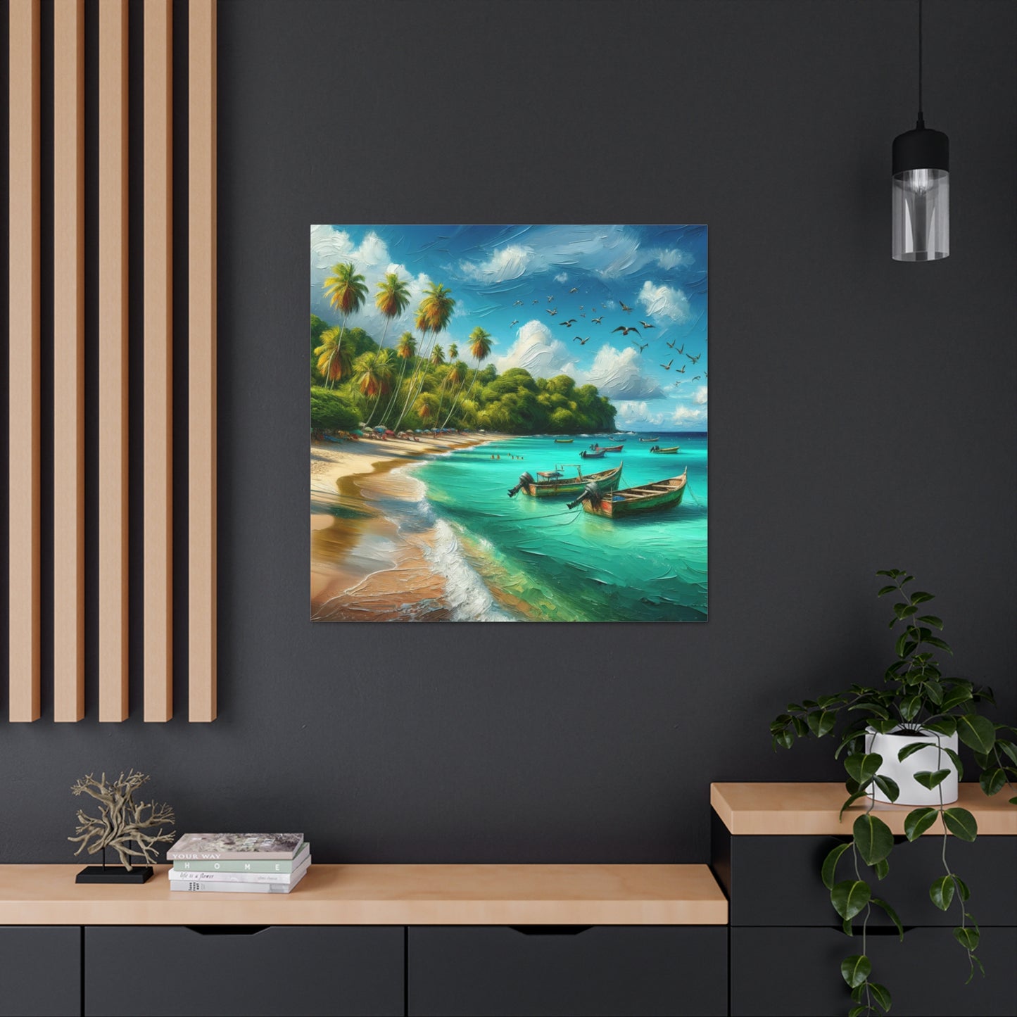 Art Print of Caribbean Beach Scene, Swallows Beach, Tobago, West Indian Art, Canvas Gallery Wraps