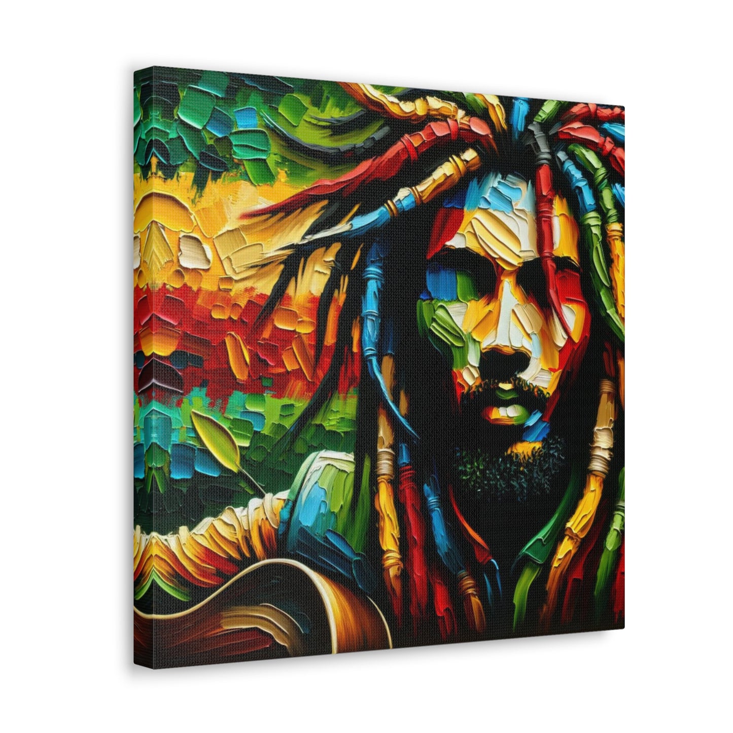 Art Print of Rastaman, Oil Finish, West Indian Ethnicity, Cultural, Heritage, Afro-Caribbean Man, Semi-Abstract, Canvas Gallery Wrap