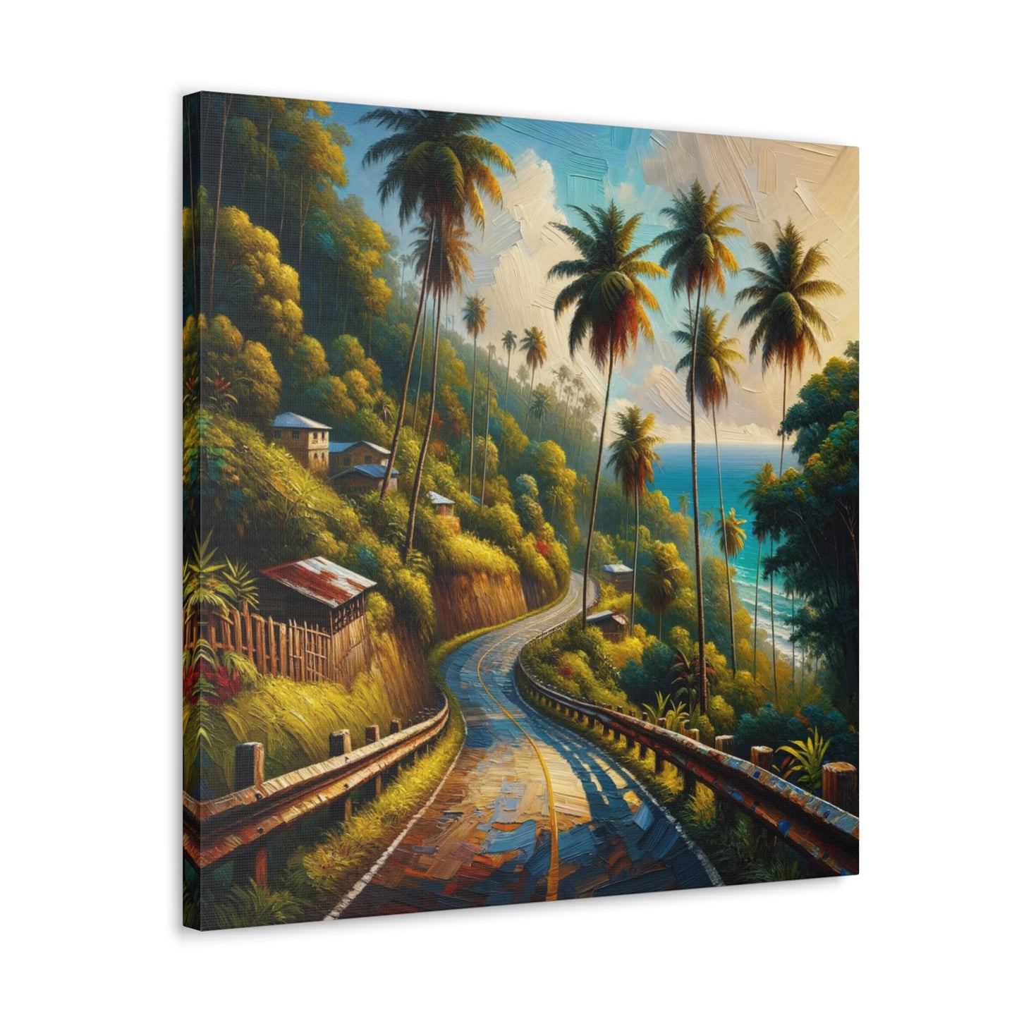 Art Print#2 of Tranquil Countryside Road in Tobago, Oil Finish. Scenic Island, Caribbean, West Indian Art, Canvas Gallery Wraps