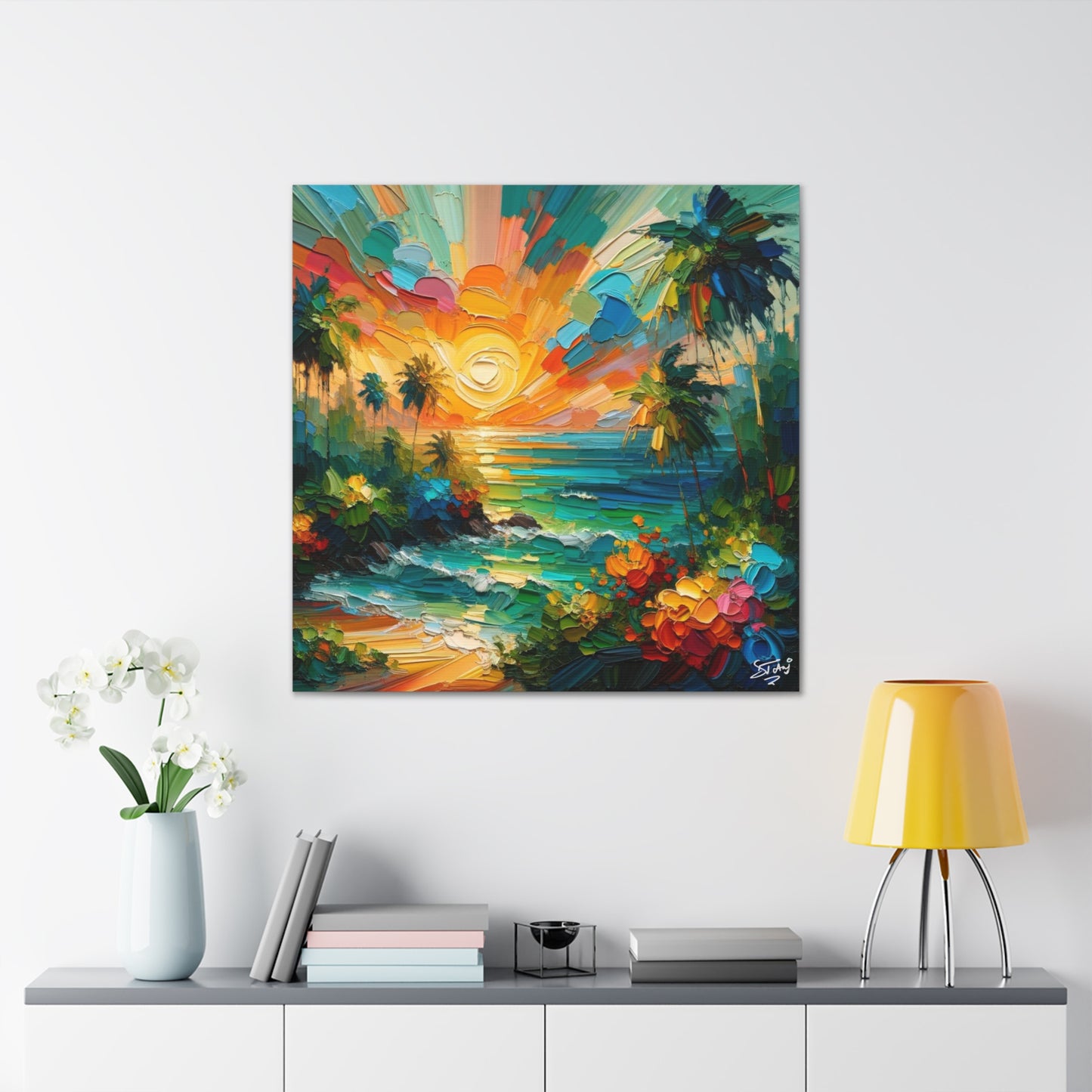 Art Print of Caribbean Sunset Scene, West Indian Art, Canvas Gallery Wraps