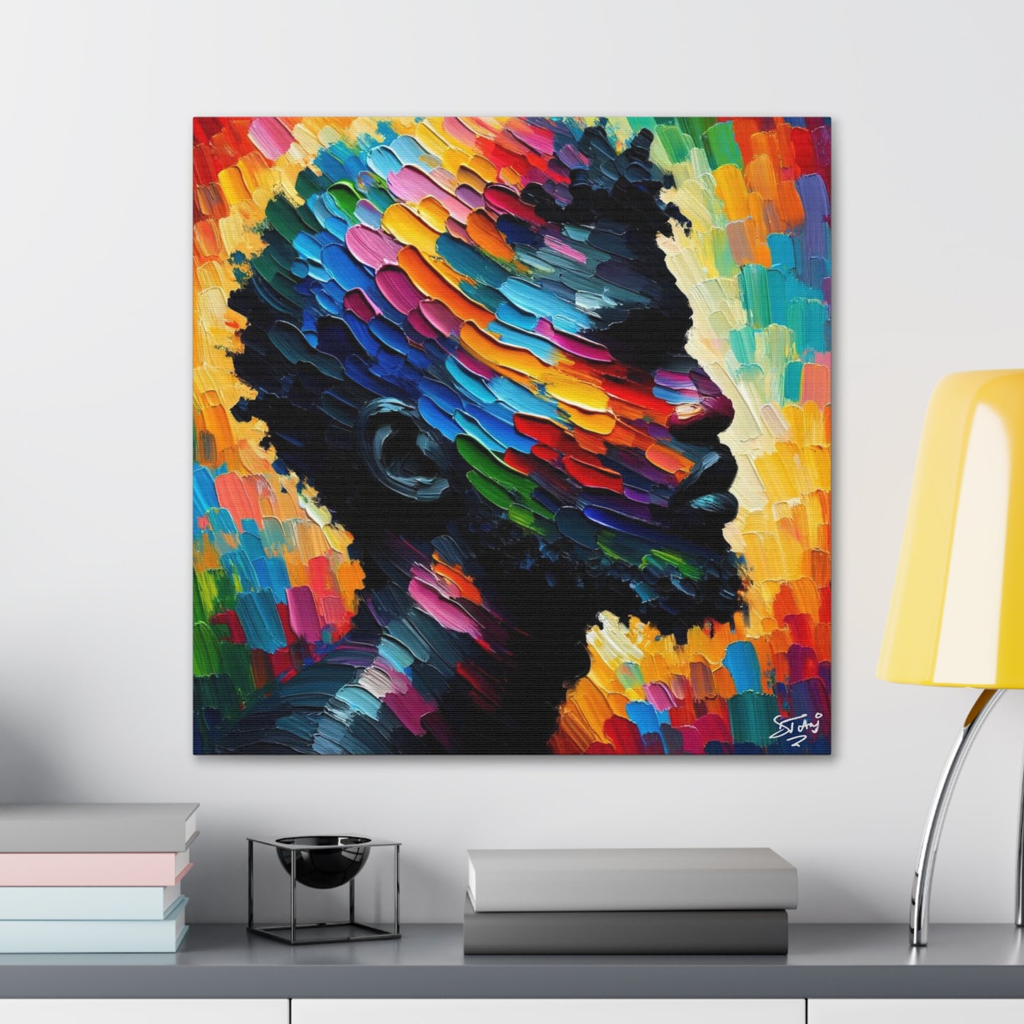 Art Print, Afro-Caribbean Man in Silhouette, Oil Finish, West Indian Ethnicity, Cultural, Heritage, Semi-Abstract, Canvas Gallery Wrap