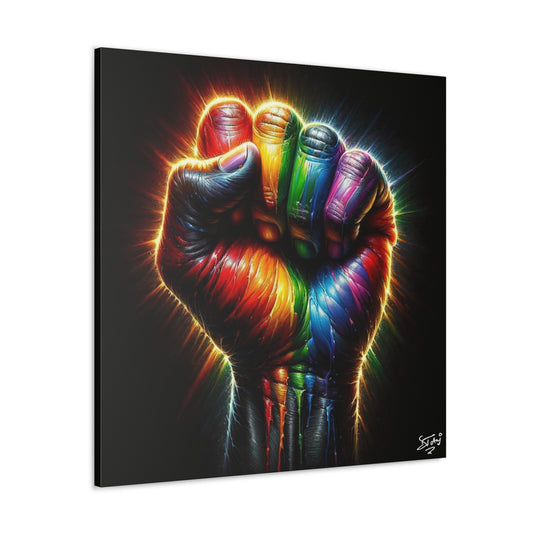 Art Print, Black Power, Oil Finish, Unity, One Love, Semi-Abstract, Canvas Gallery Wrap