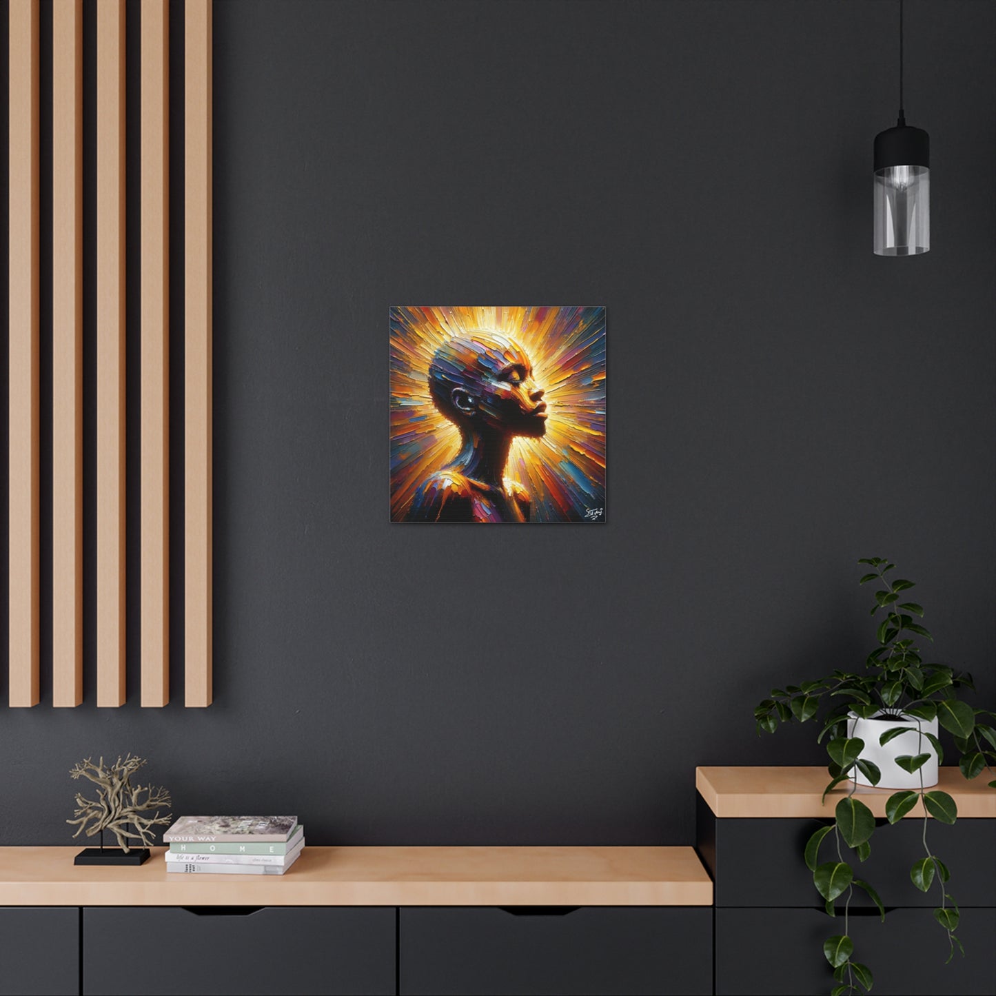 Art Print, Afro-Caribbean Bald Woman, Oil Finish, West Indian Ethnicity, Cultural, Heritage, Semi-Abstract, Canvas Gallery Wrap