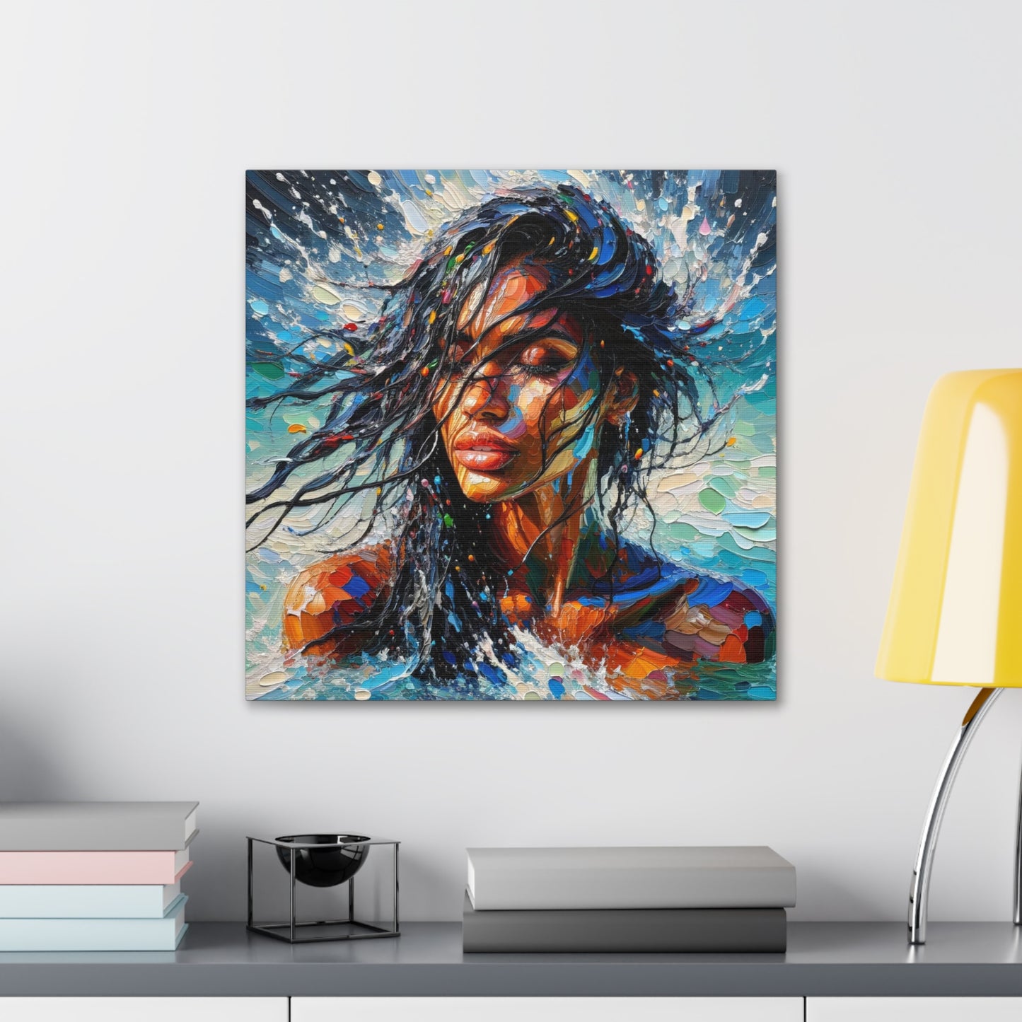 Art Print of Trini Woman - Chilling in the Caribbean Sea, Oil Finish, West Indian Ethnicity, Cultural, Heritage Art, Canvas Gallery Wraps