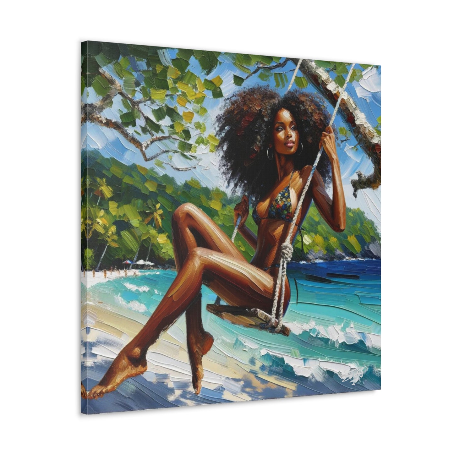 Art Print, Afro-Caribbean Woman, "Swinging" Oil Finish, West Indian Ethnicity, Cultural, Heritage, Abstract, Canvas Gallery Wrap