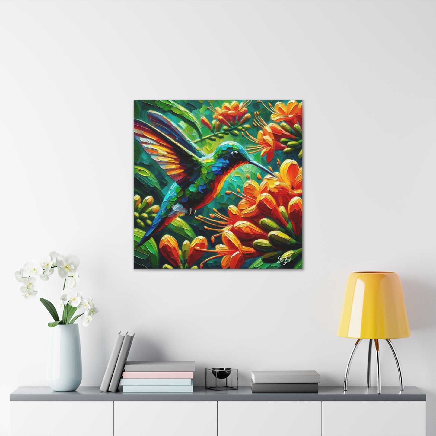 Art Print, Hummingbird, Caribbean Birds, Abstract Oil Finish, Caribbean Nature, Cultural, Heritage, Canvas Gallery Wrap