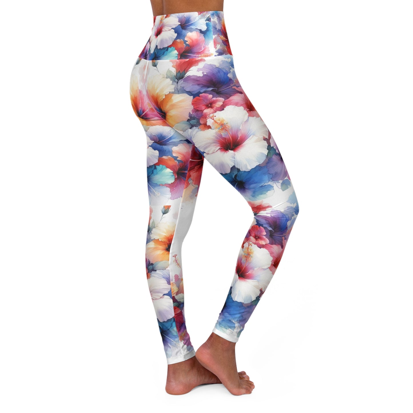 High Waisted Yoga Leggings (AOP) Hibiscus Foral Abstract Print