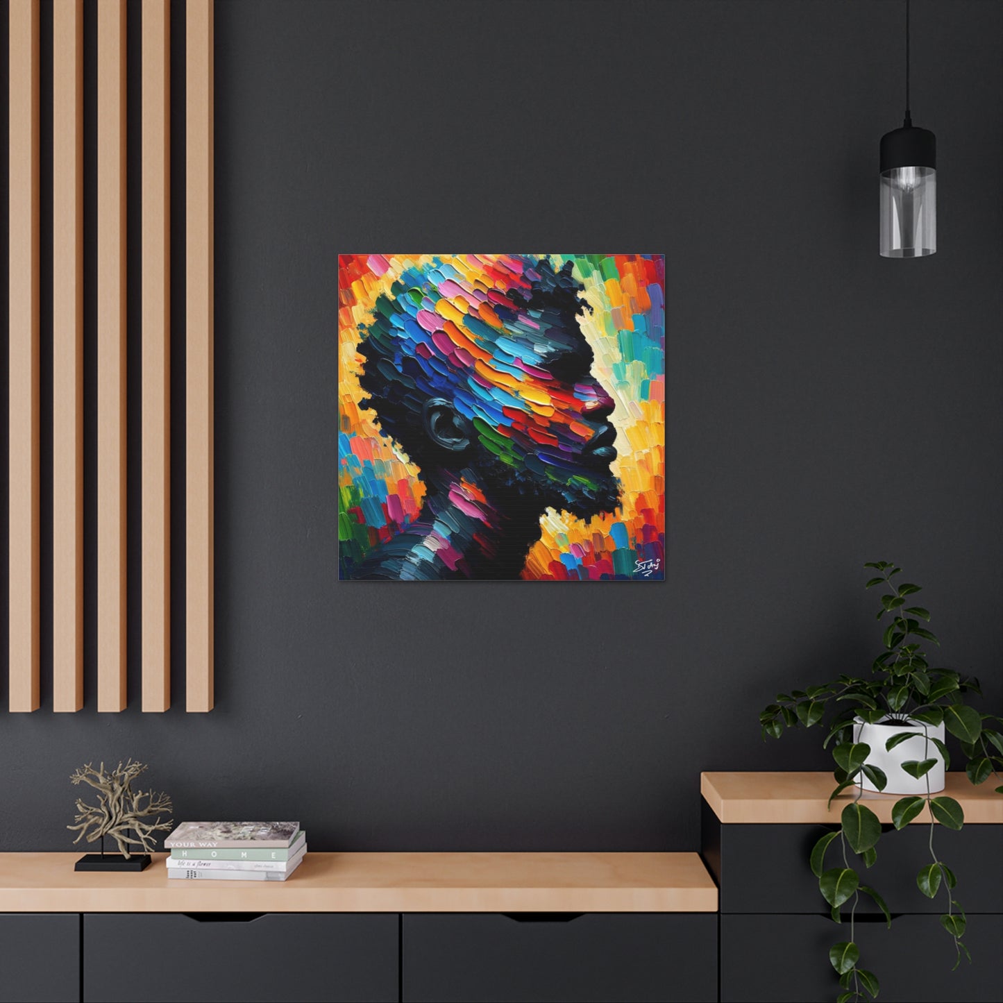 Art Print, Afro-Caribbean Man in Silhouette, Oil Finish, West Indian Ethnicity, Cultural, Heritage, Semi-Abstract, Canvas Gallery Wrap