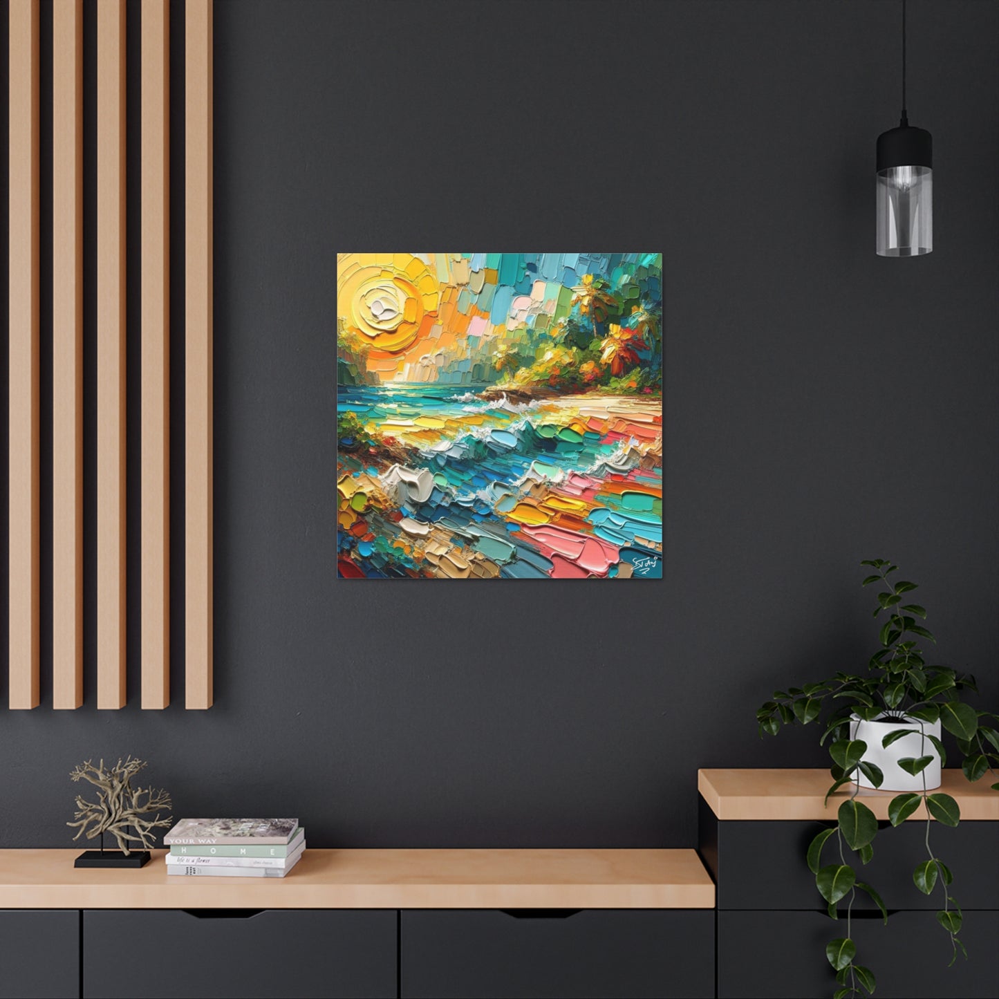 Art Print of Caribbean Beach Scene, Abstract, Oil Painting, West Indian Art, Canvas Gallery Wraps