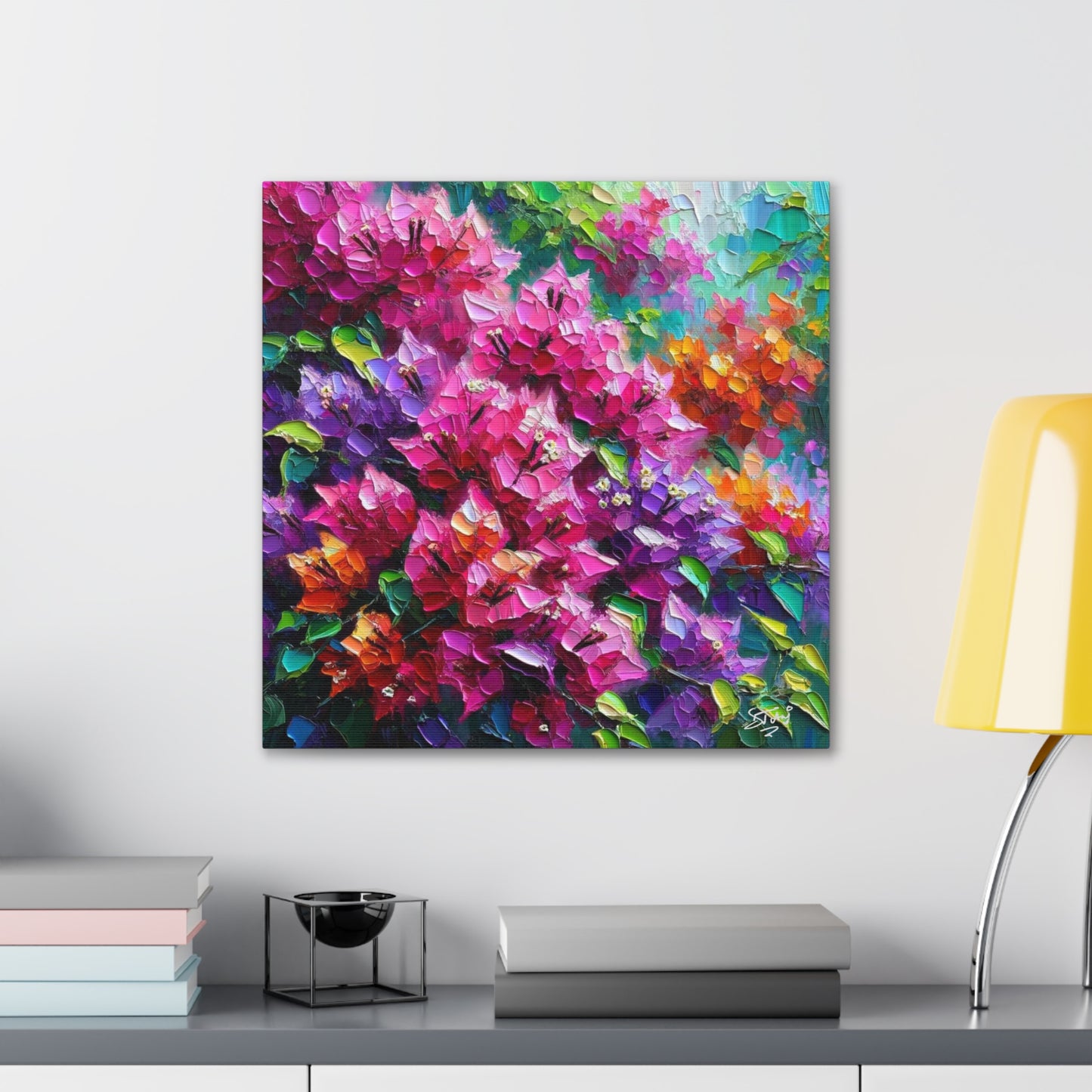 Art Print of Bougainvillea Flowers, Oil Finish, West Indian Art, Canvas Gallery Wraps