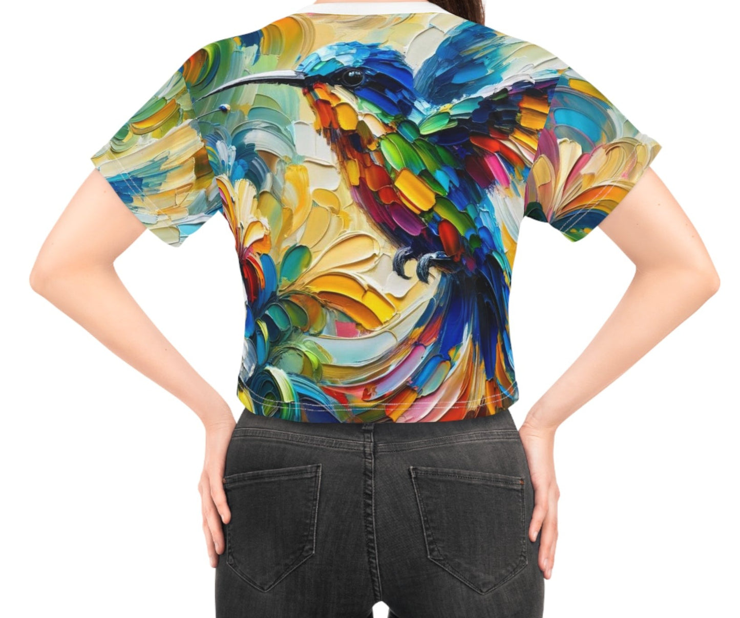 Women's Silky Soft Crop Tee (AOP) Humming Bird Print