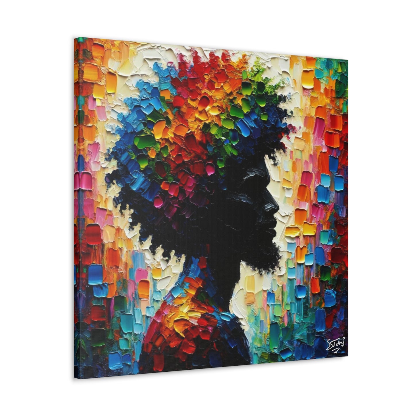 Art Print, Afro-Caribbean Man in Silhouette, Oil Finish, West Indian Ethnicity, Cultural, Heritage, Abstract, Canvas Gallery Wrap