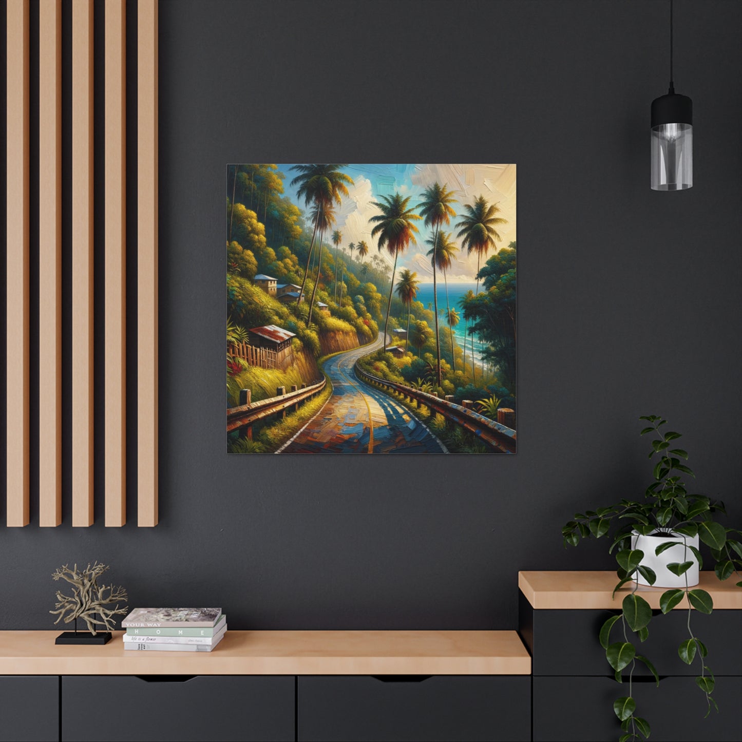 Art Print#2 of Tranquil Countryside Road in Tobago, Oil Finish. Scenic Island, Caribbean, West Indian Art, Canvas Gallery Wraps