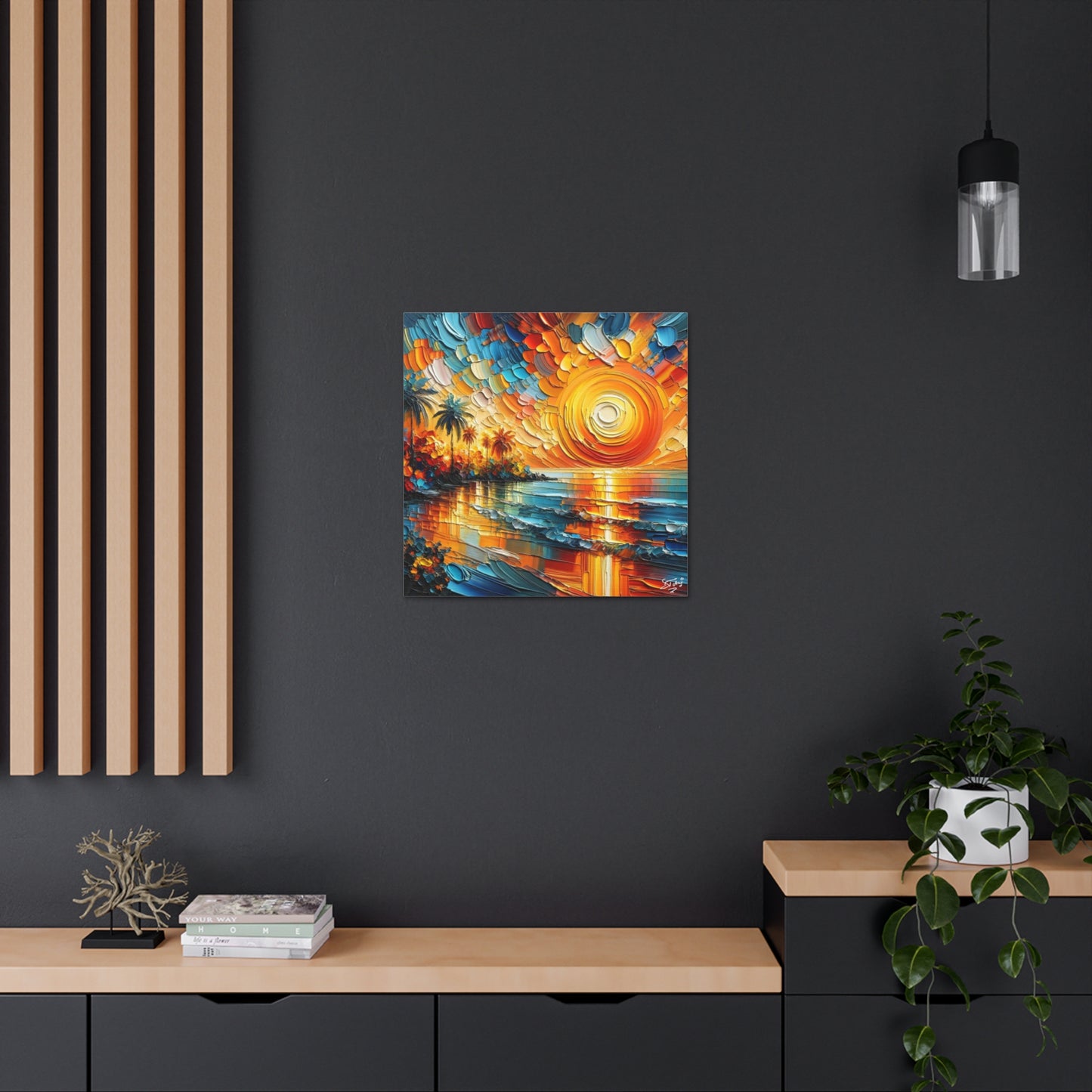 Art Print of Caribbean Sunset Beach Scene, West Indian Art, Canvas Gallery Wraps