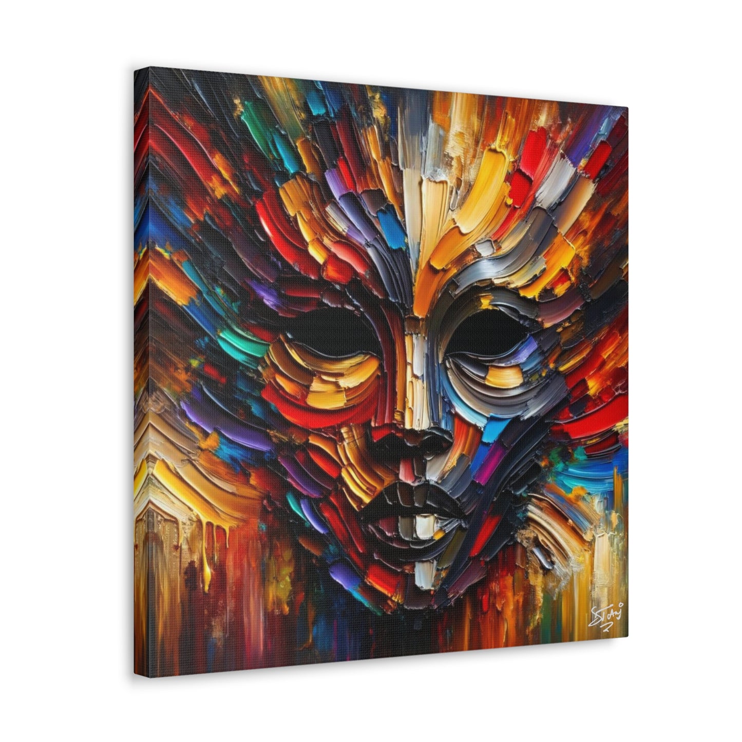 Art Print, Afro-Caribbean Mask, Oil Finish, Carnival,  West Indian Ethnicity, Cultural, Heritage, Semi-Abstract, Canvas Gallery Wrap