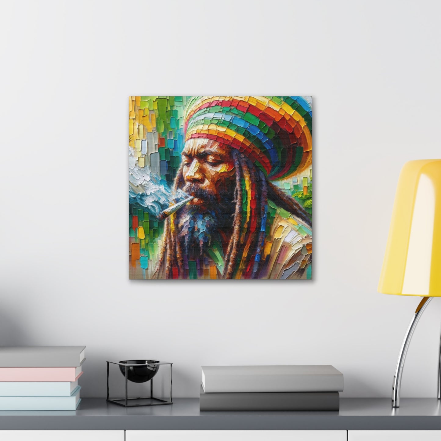 Art Print of Rastaman#2, Oil Finish, West Indian Ethnicity, Cultural, Heritage, Afro-Caribbean Man, Semi-Abstract, Canvas Gallery Wrap