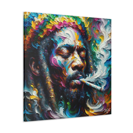 Art Print, "Rastaman Live Up," Oil Finish, West Indian Ethnicity, Cultural, Heritage, Semi-Abstract, Canvas Gallery Wrap