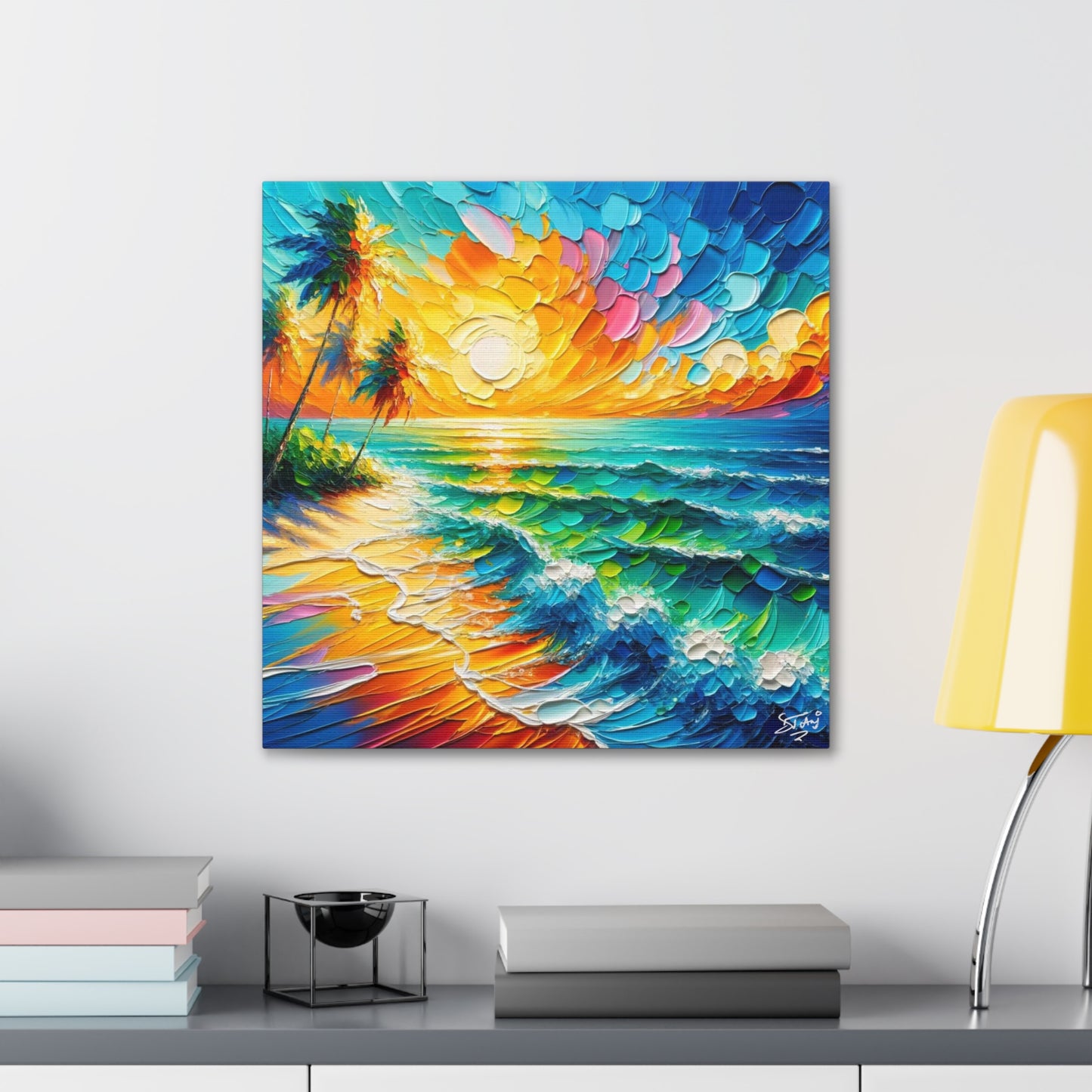 Art Print of Caribbean Beach Scene, West Indian Art, Canvas Gallery Wraps