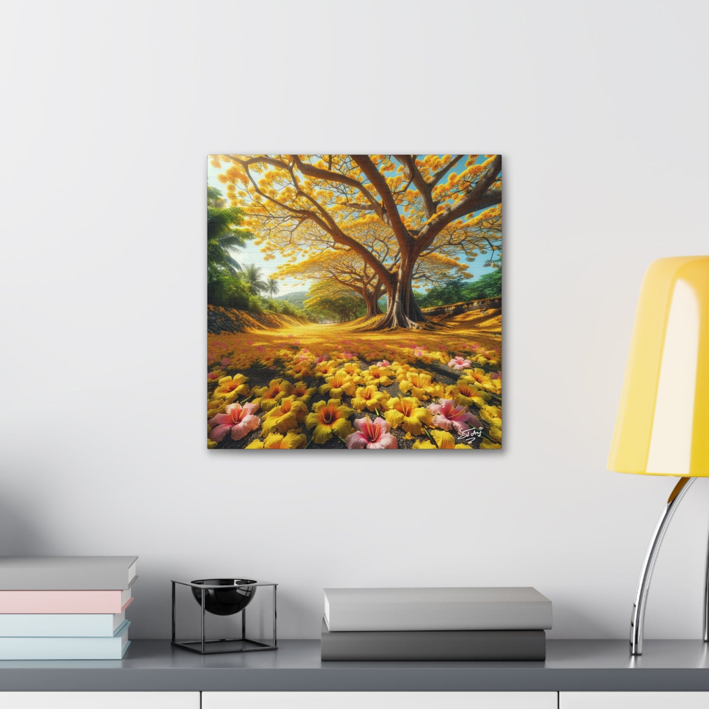 Print of Poui Trees on a sunny day in the Caribbean, Canvas Gallery Wraps