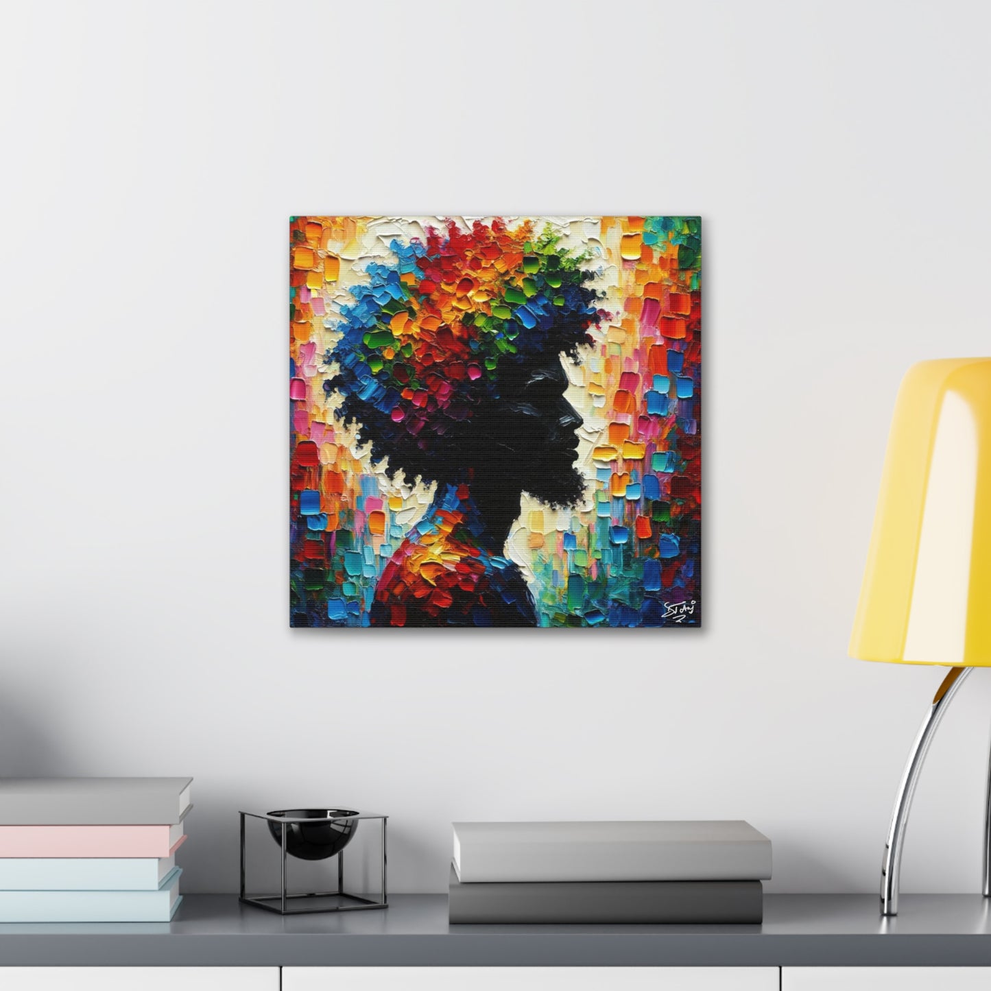 Art Print, Afro-Caribbean Man in Silhouette, Oil Finish, West Indian Ethnicity, Cultural, Heritage, Abstract, Canvas Gallery Wrap