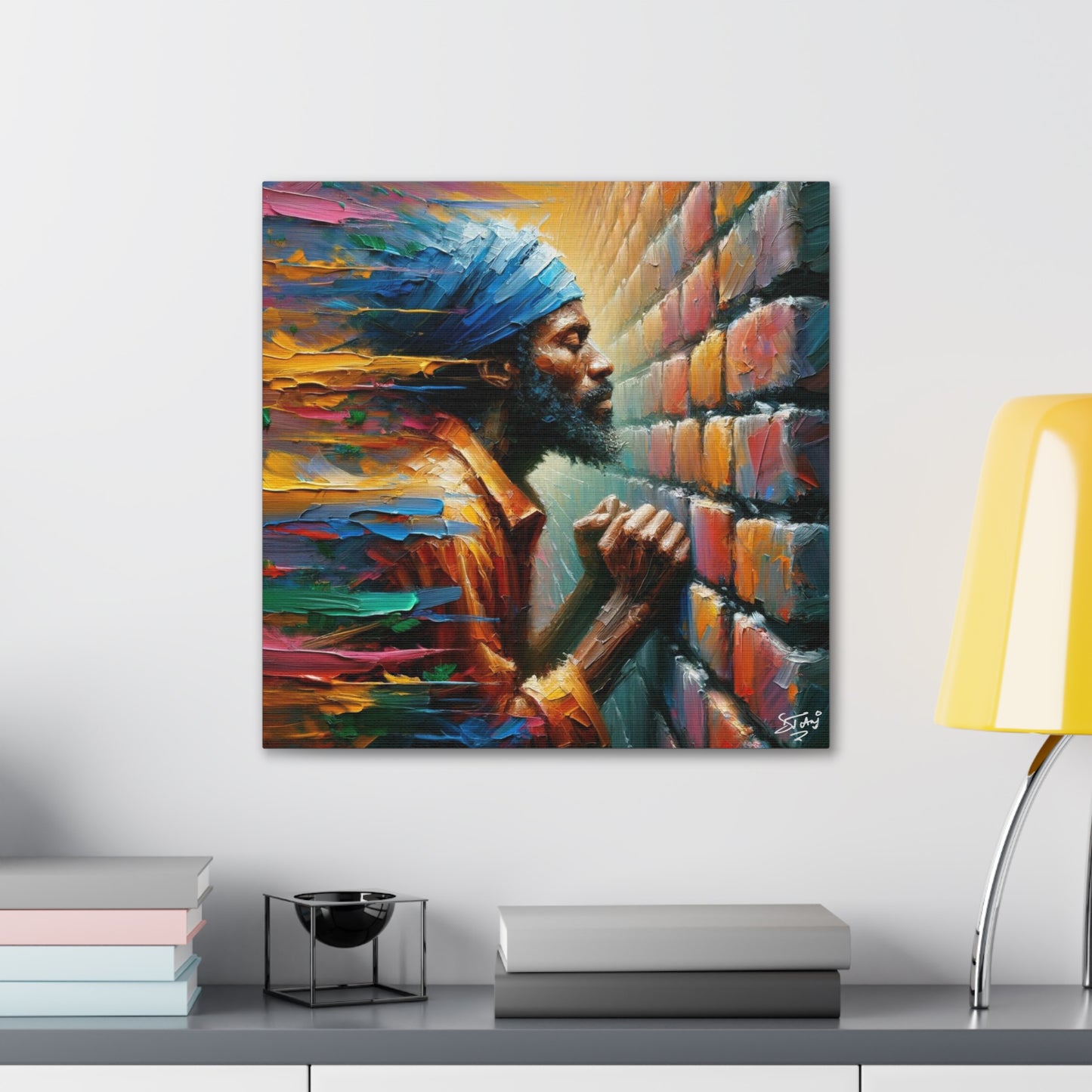 Art Print, Afro-Caribbean Man "The Resistance (3)," Oil Finish, West Indian Ethnicity, Cultural, Heritage, Semi-Abstract, Canvas Gallery Wrap