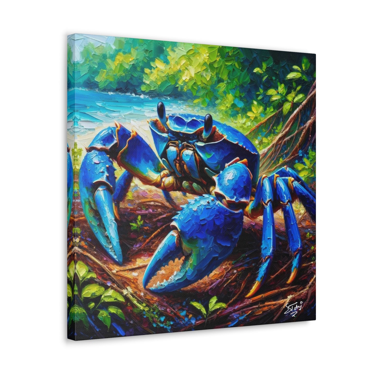 Art Print, Blue Crab, Caribbean Wildlife, Oil Finish, Caribbean Nature, Cultural, Heritage, Canvas Gallery Wrap