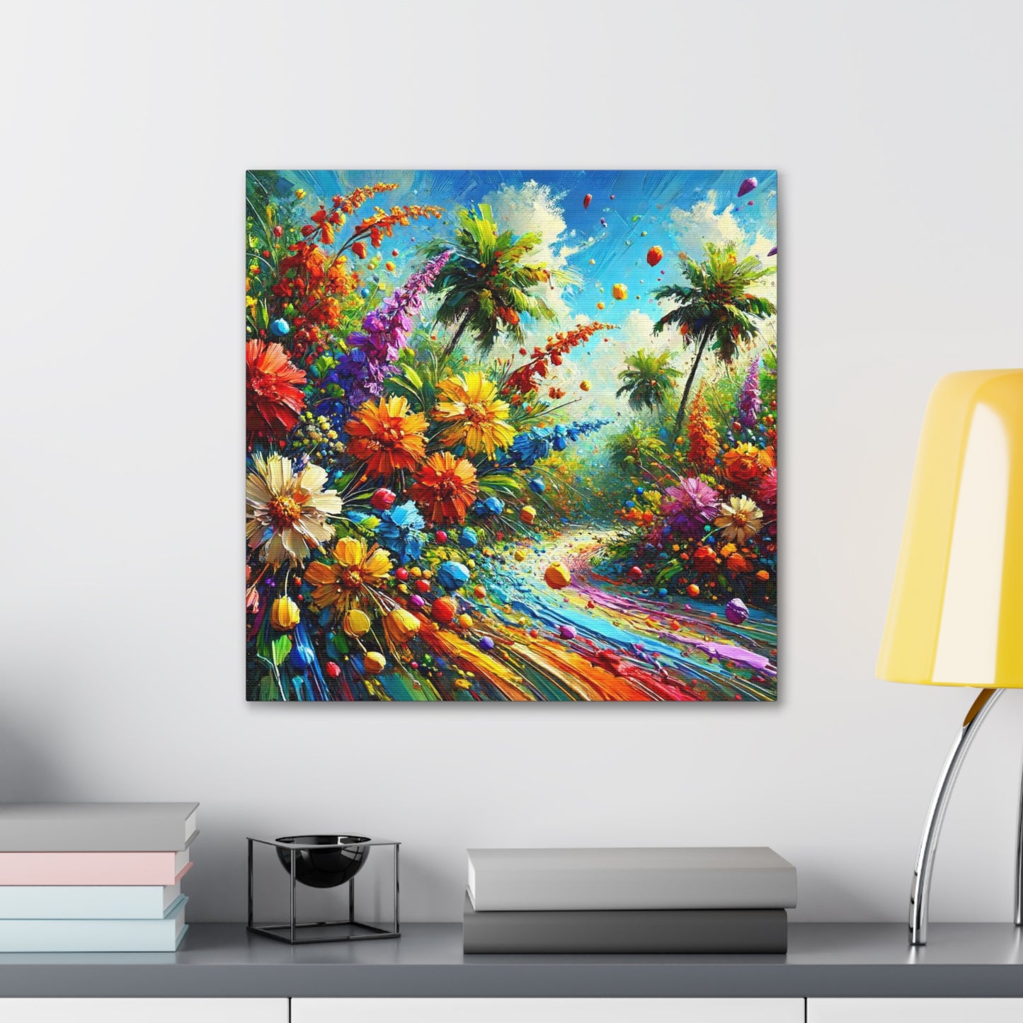 Art Print of Tropical Flower Garden, Abstract Oil Finish, West Indian Art, Canvas Gallery Wraps