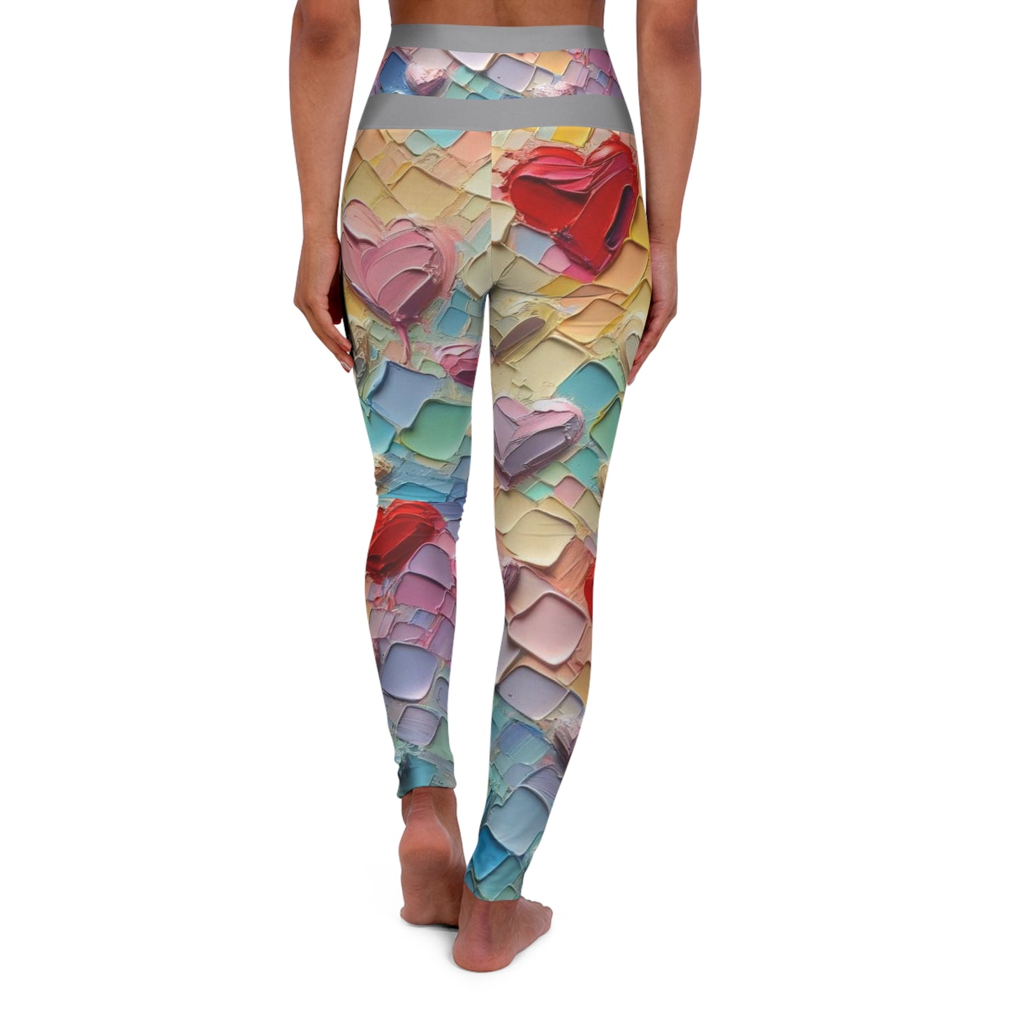 High Waisted Yoga Leggings (AOP) Abstract "Heart" Print