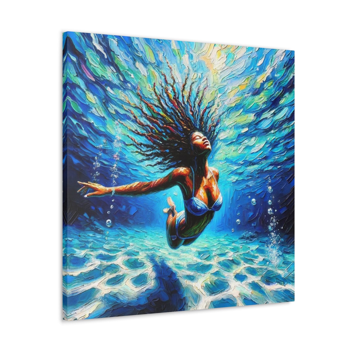 Art Print, Afro-Caribbean Woman, "Submerged" Oil Finish, West Indian Ethnicity, Cultural, Heritage, Abstract, Canvas Gallery Wrap