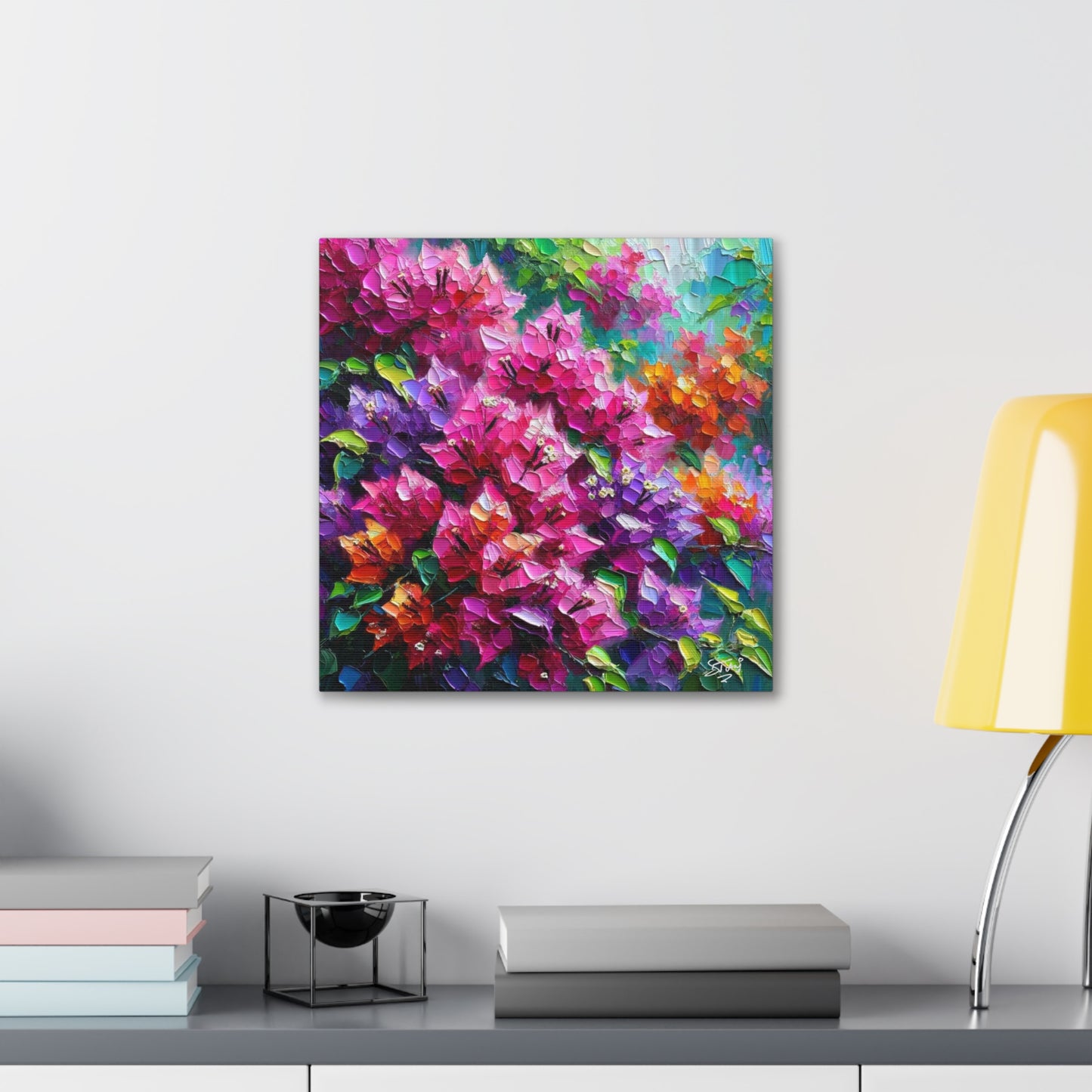 Art Print of Bougainvillea Flowers, Oil Finish, West Indian Art, Canvas Gallery Wraps