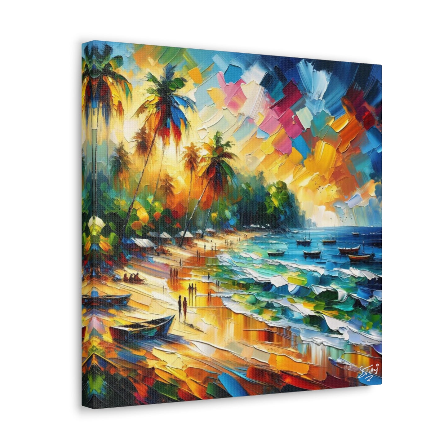 Art Print of Caribbean Sunset, Abstract, Oil Painting, West Indian Art, Canvas Gallery Wraps