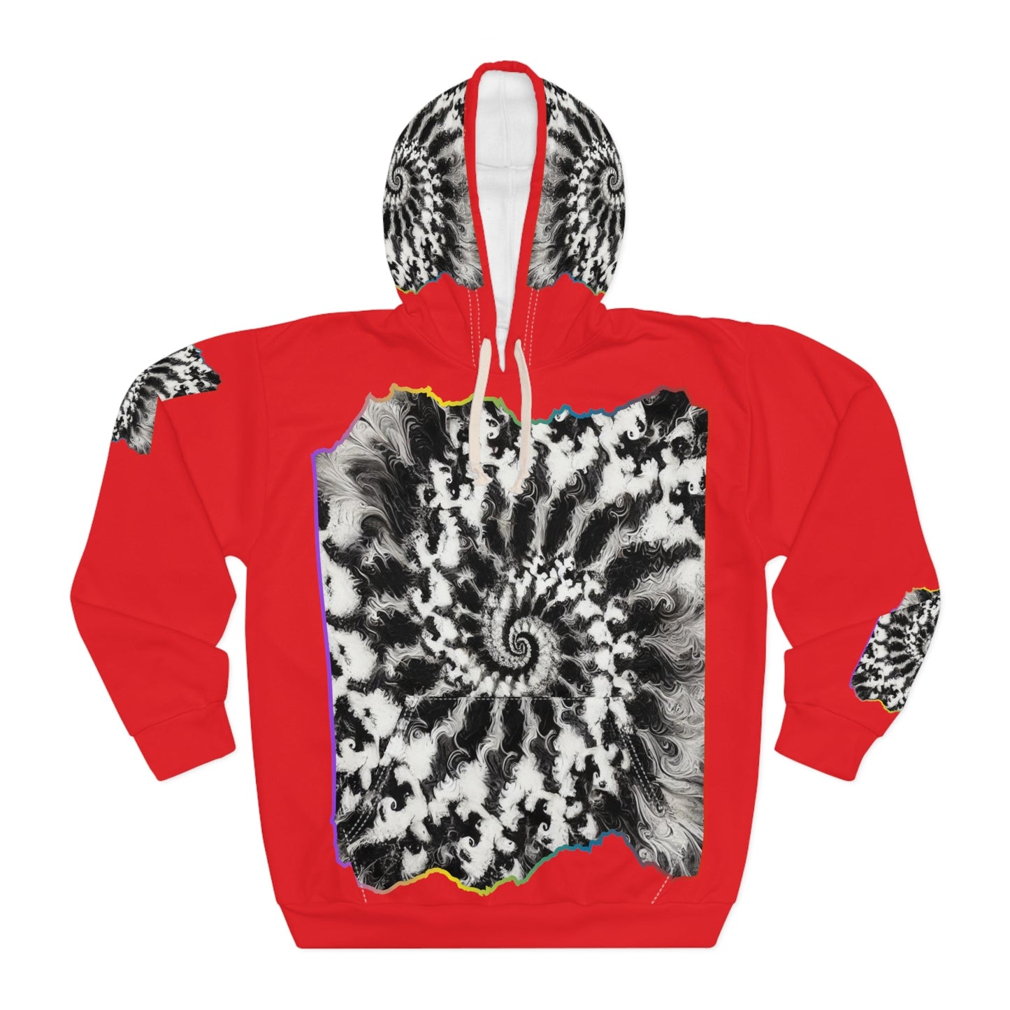 Unisex Pullover Hoodie (AOP) "B&W Tie-Dye Abstract Print"