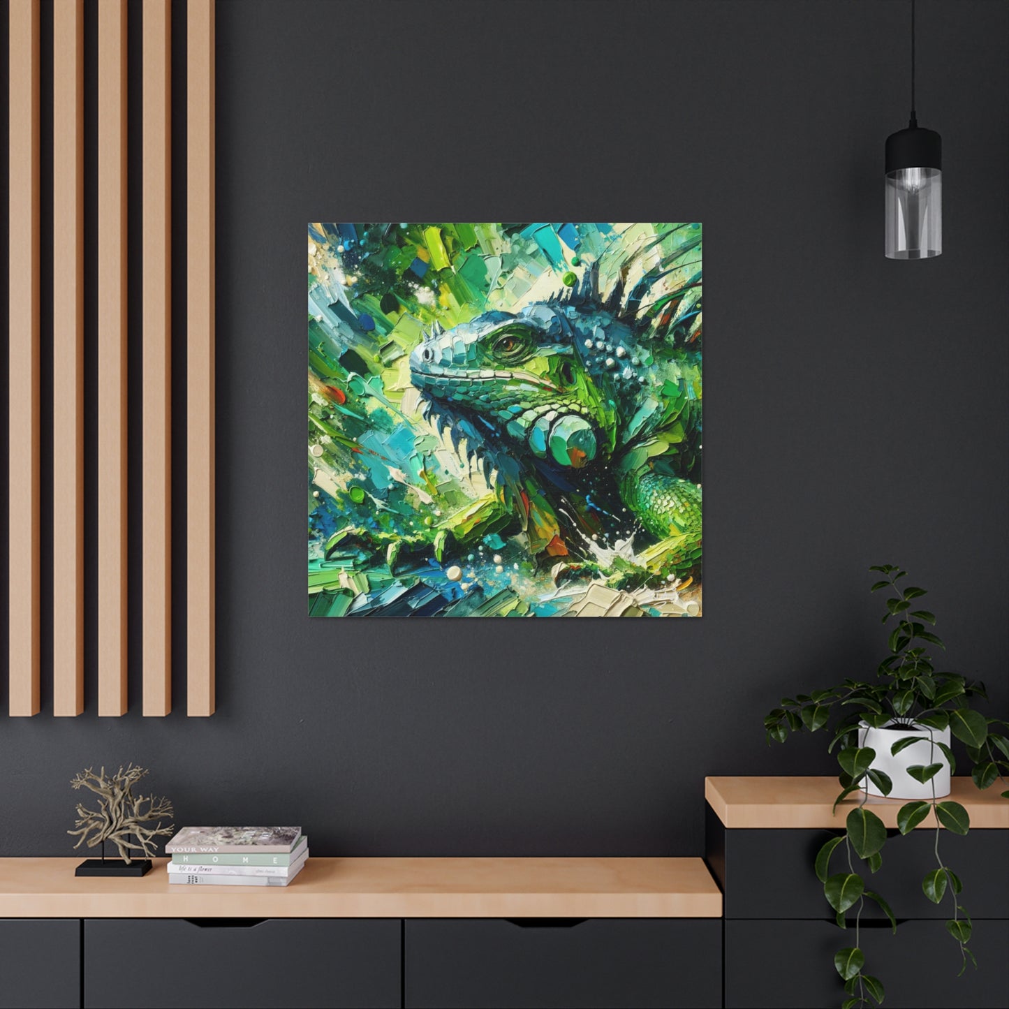 Art Print, Iguana, Caribbean Wildlife, Abstract Oil Finish, Caribbean Nature, Cultural, Heritage, Canvas Gallery Wrap