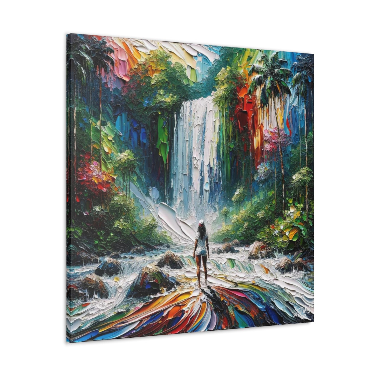 Art Print of Caribbean Woman at Waterfall, West Indian Art, Canvas Gallery Wraps